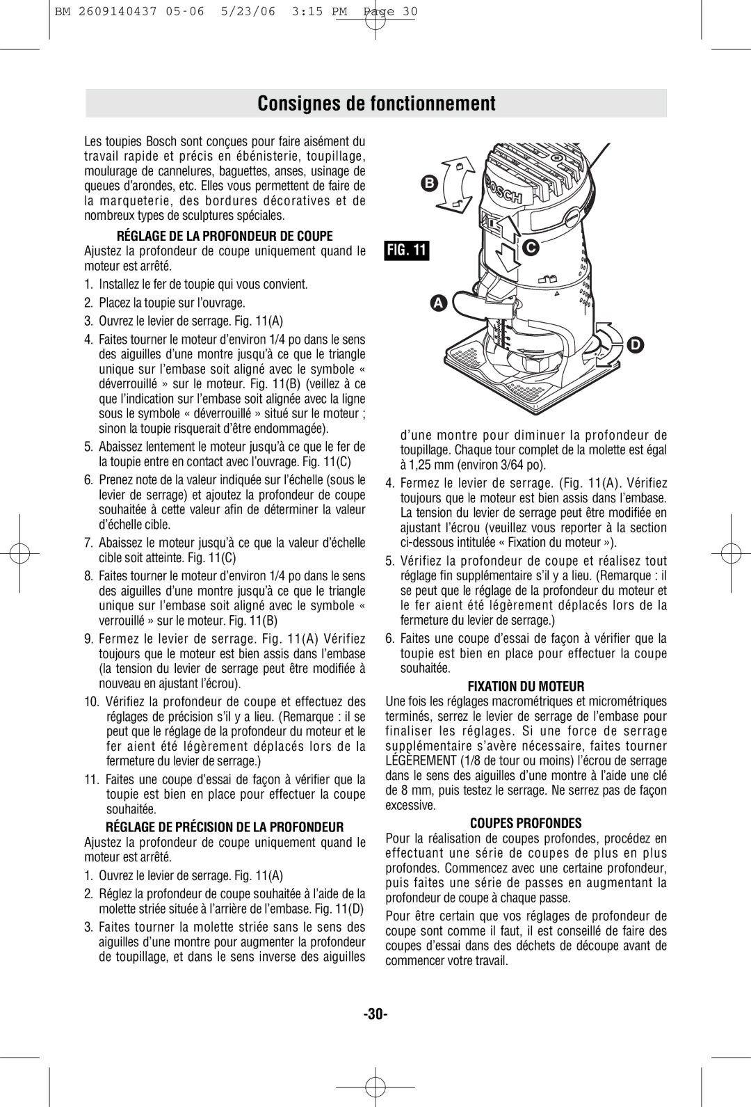 Bosch Power Tools PR20EVSNK, PR20EVSK Consignes de fonctionnement, Réglage DE LA Profondeur DE Coupe, mm environ 3/64 po 