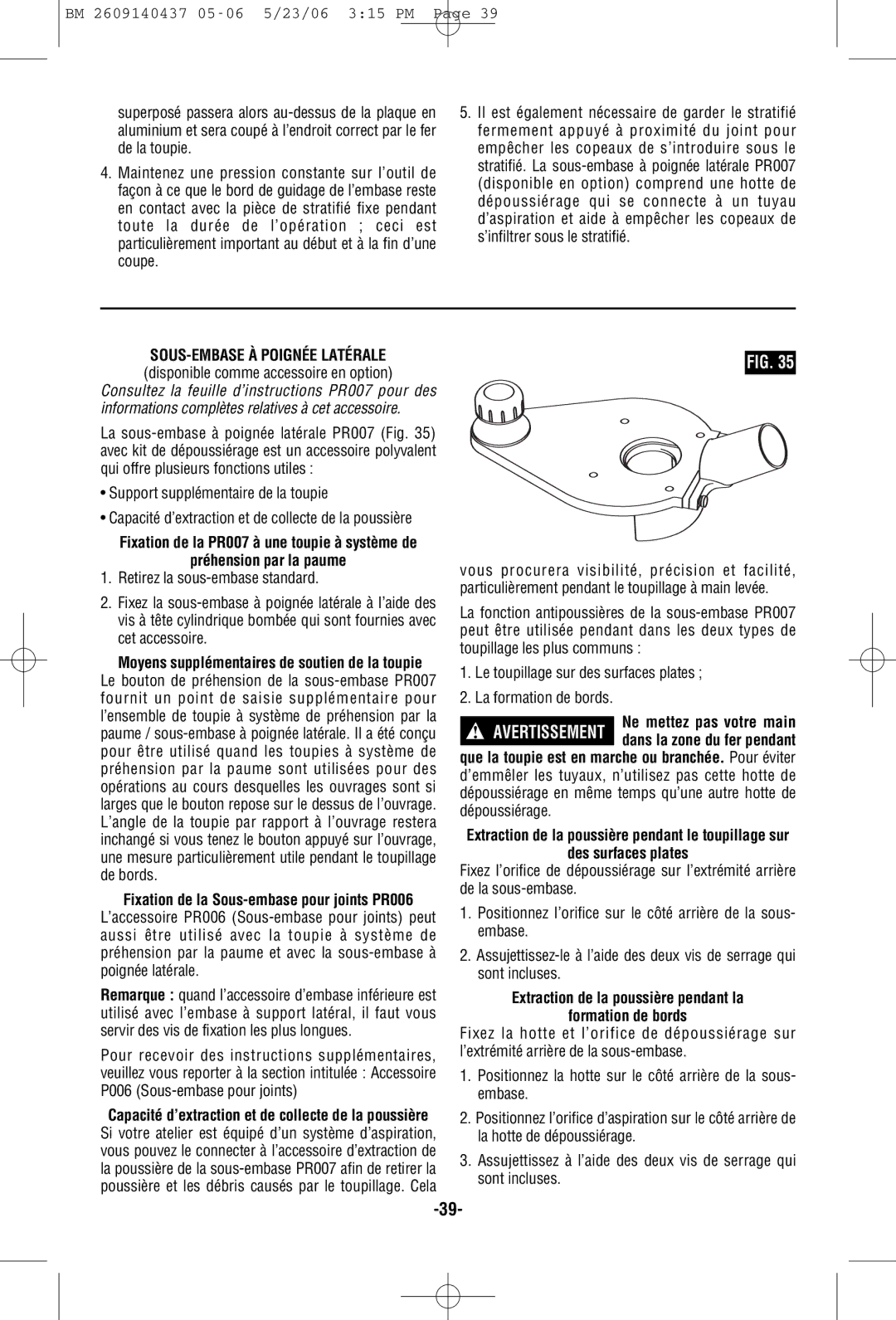 Bosch Power Tools PR20EVSNK, PR20EVSK, PR10E manual Support supplémentaire de la toupie, Préhension par la paume 