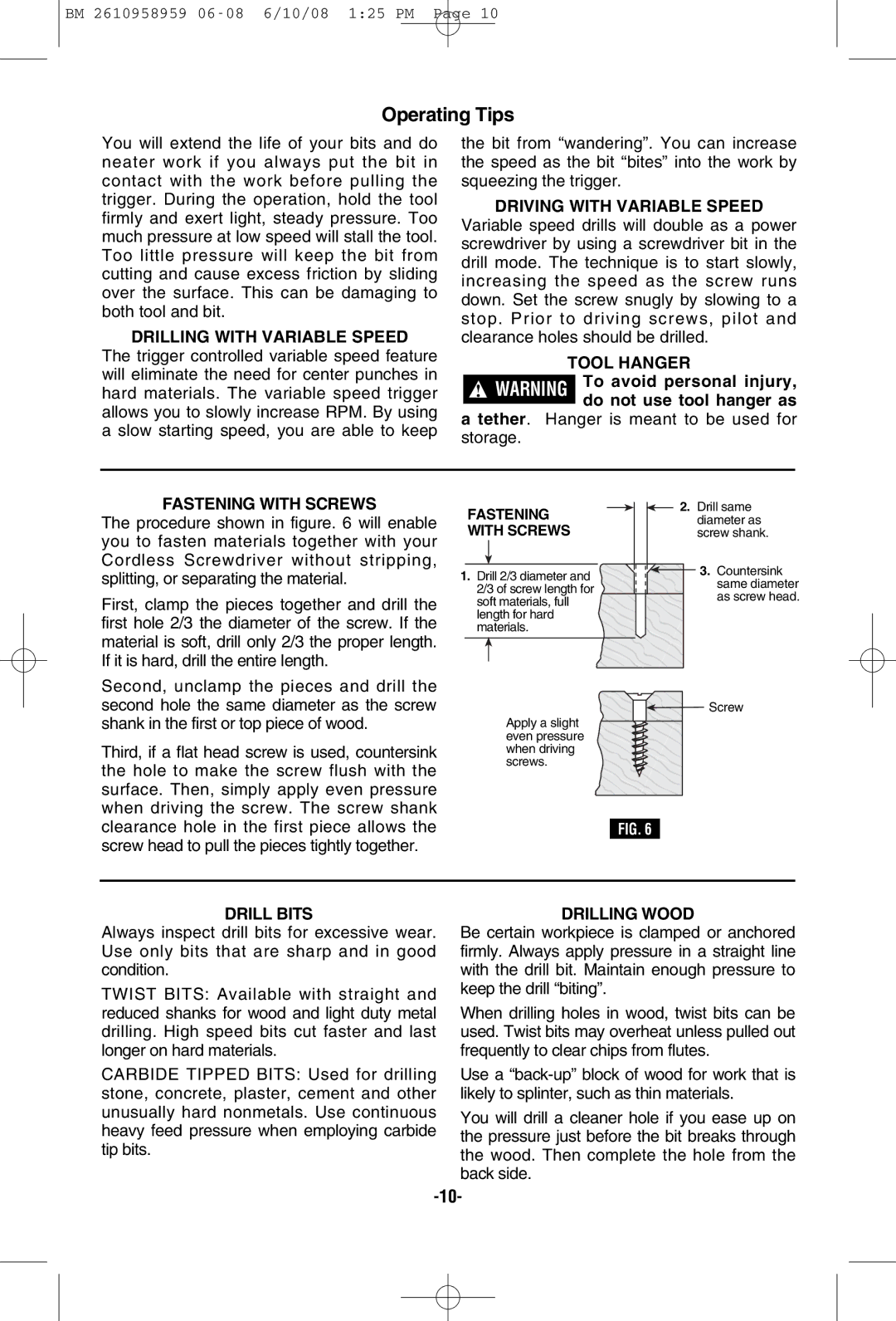 Bosch Power Tools PS10BN, PS10-2A manual Operating Tips 