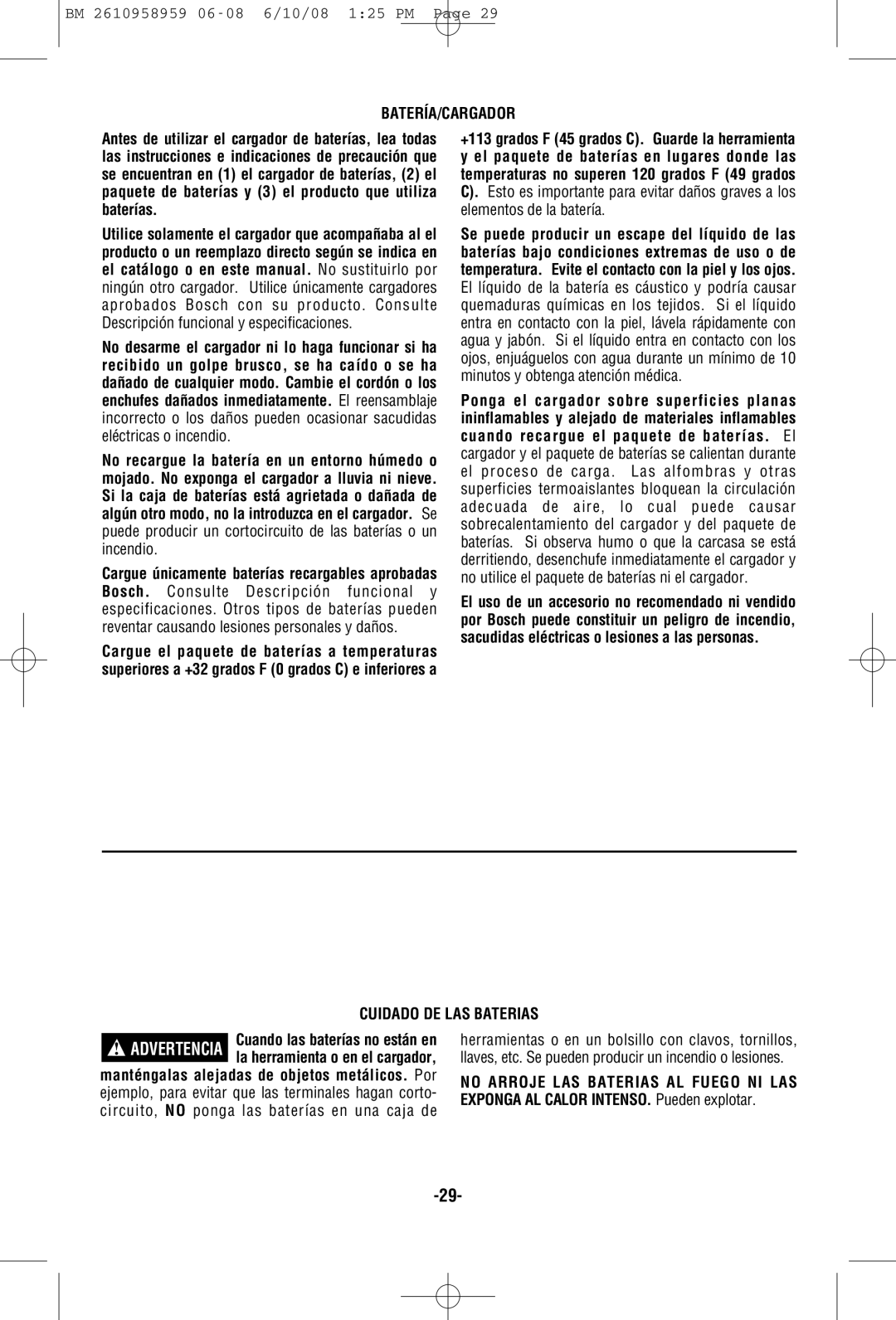 Bosch Power Tools PS10BN, PS10-2A manual Batería/Cargador, Cuidado DE LAS Baterias 