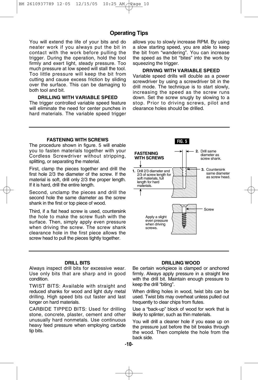 Bosch Power Tools PS20-2, PS20B manual Operating Tips 