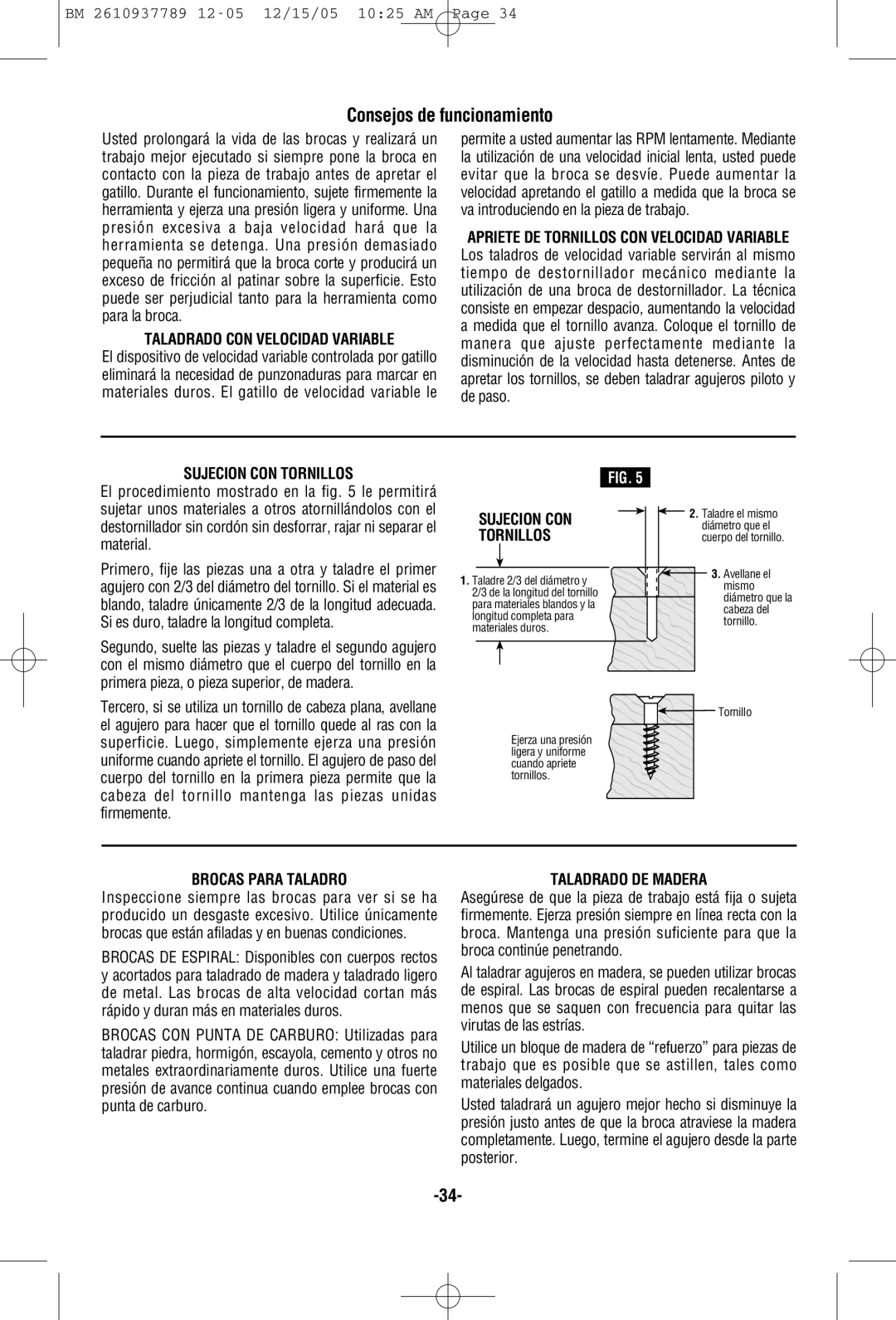 Bosch Power Tools PS20-2, PS20B manual Consejos de funcionamiento, Taladrado CON Velocidad Variable, Sujecion CON Tornillos 