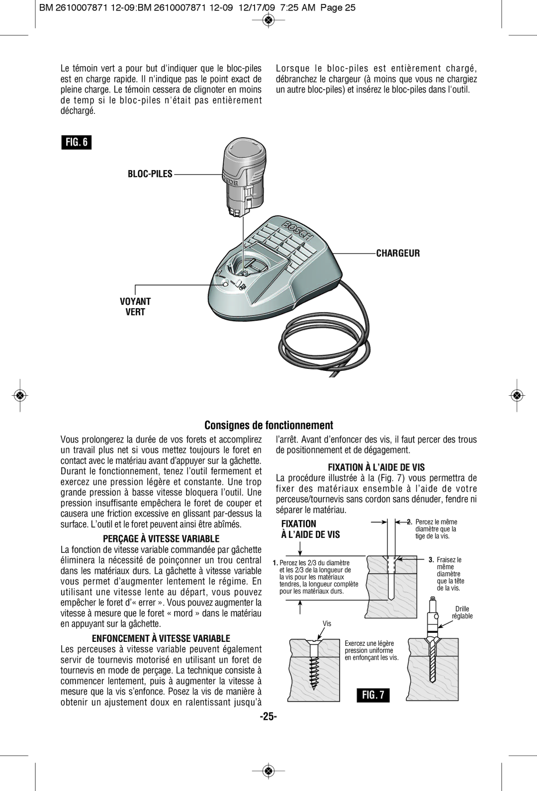 Bosch Power Tools PS21BN, PS21-2A manual Consignes de fonctionnement 