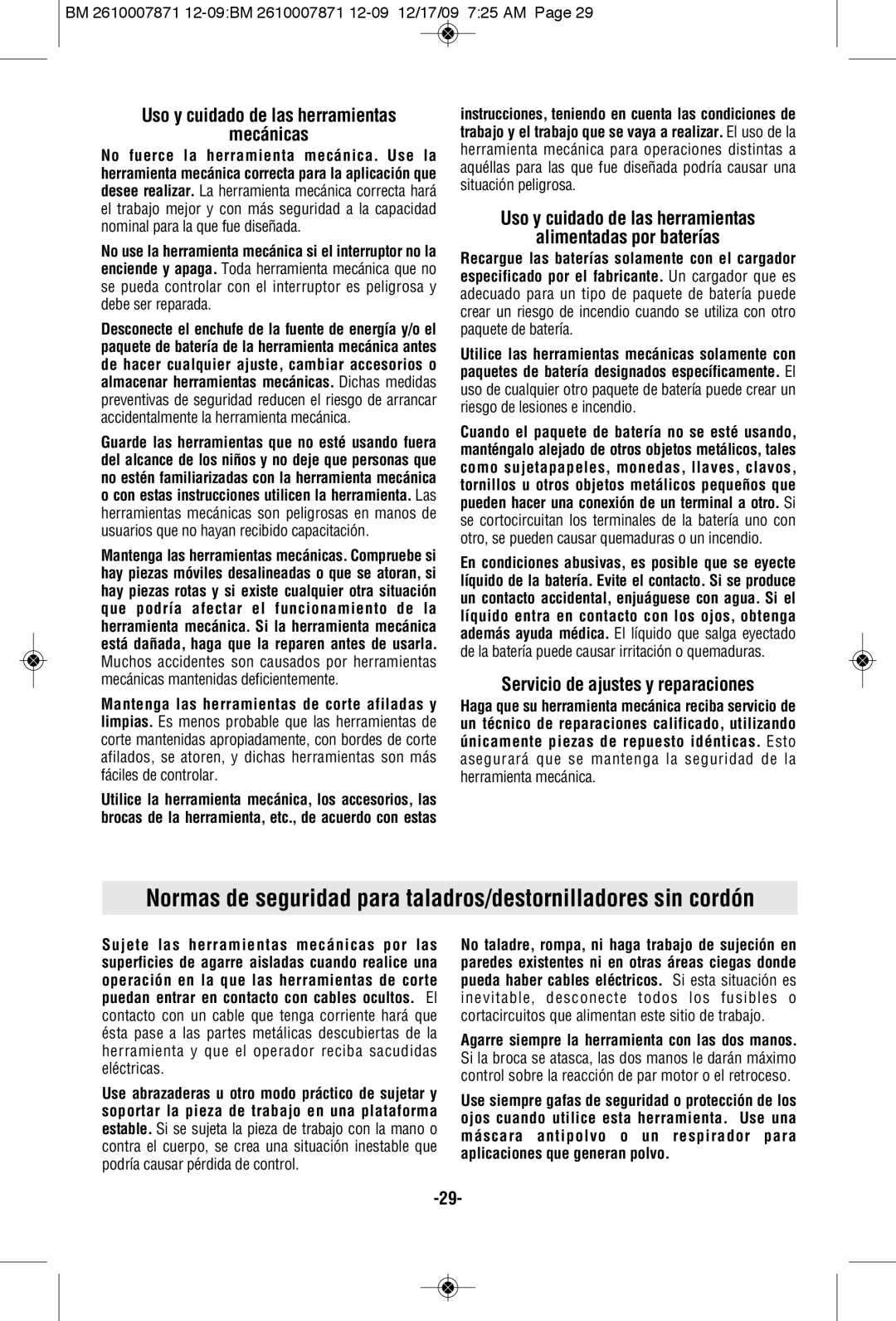 Bosch Power Tools PS21BN, PS21-2A manual Mecánicas, Uso y cuidado de las herramientas Alimentadas por baterías 