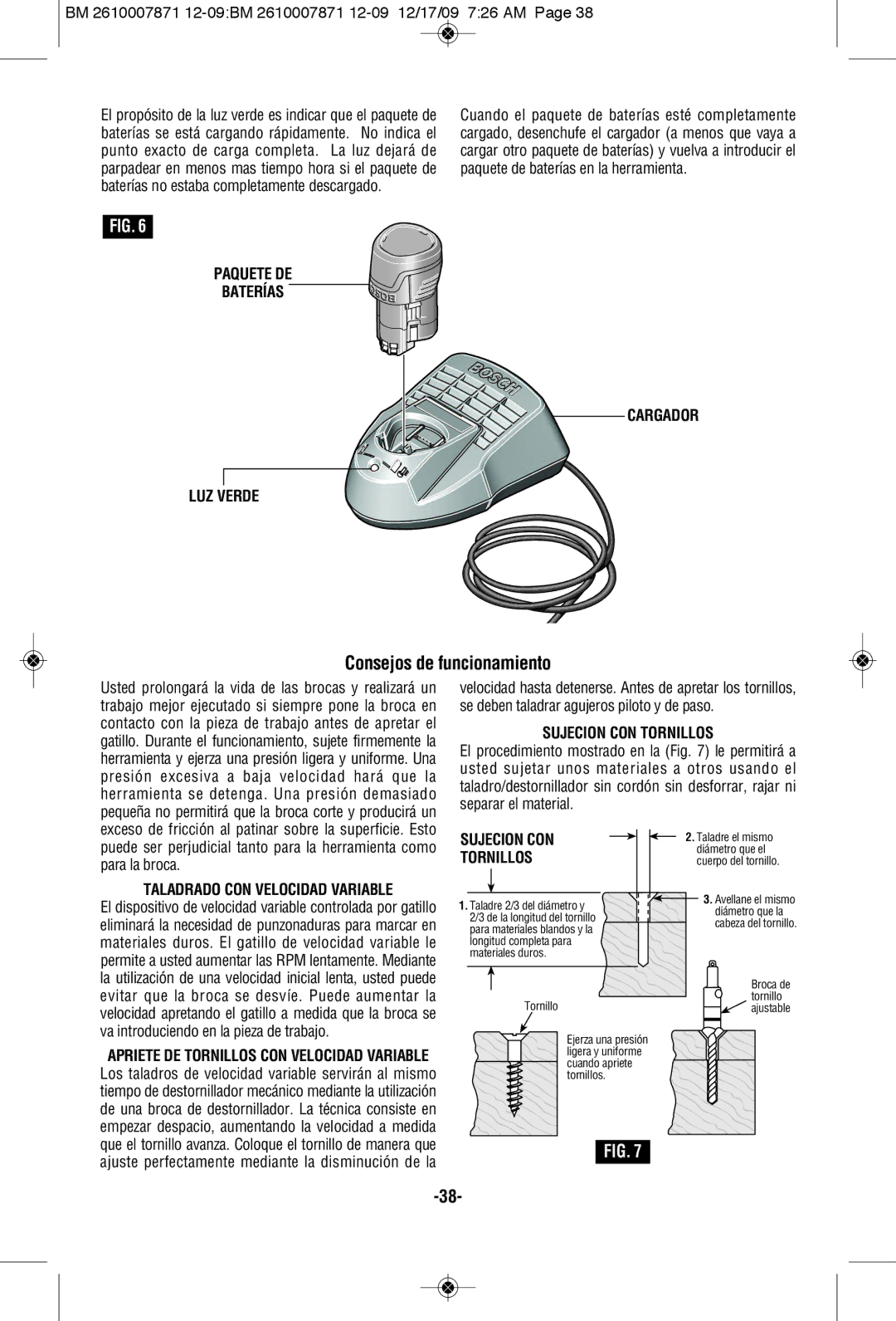 Bosch Power Tools PS21BN Consejos de funcionamiento, Paquete DE Baterías Cargador LUZ Verde, Sujecion CON Tornillos 