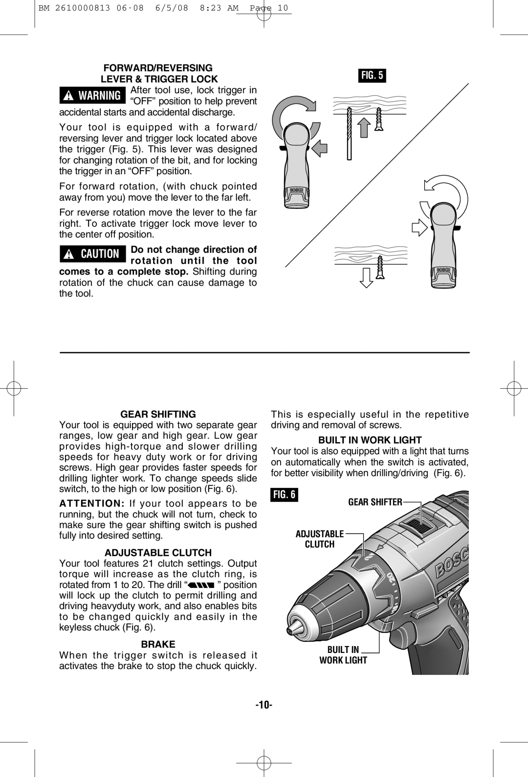 Bosch Power Tools PS30 FORWARD/REVERSING Lever & Trigger Lock, Gear Shifting, Built in Work Light, Gear Shifter, Clutch 