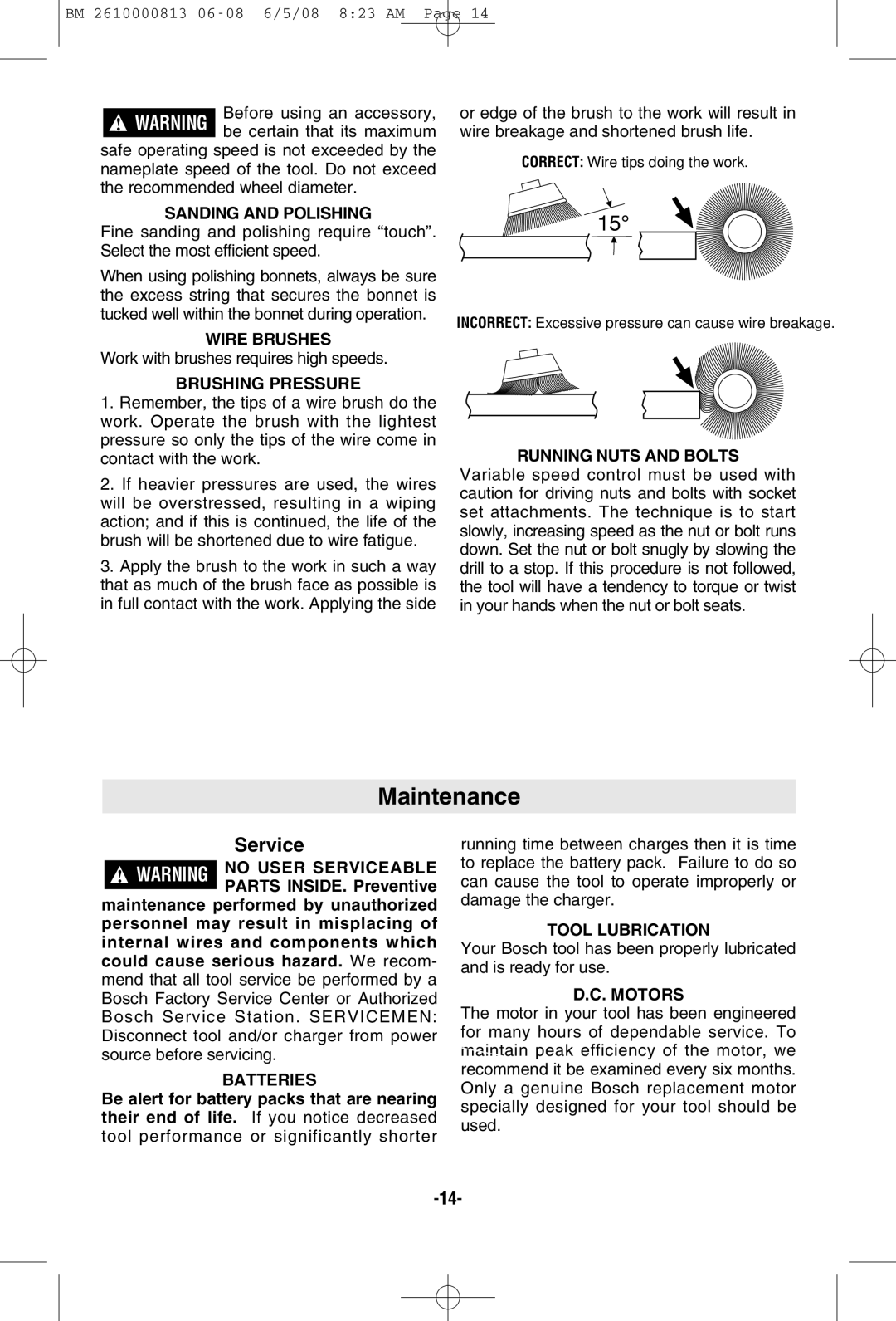 Bosch Power Tools PS30 manual Maintenance 