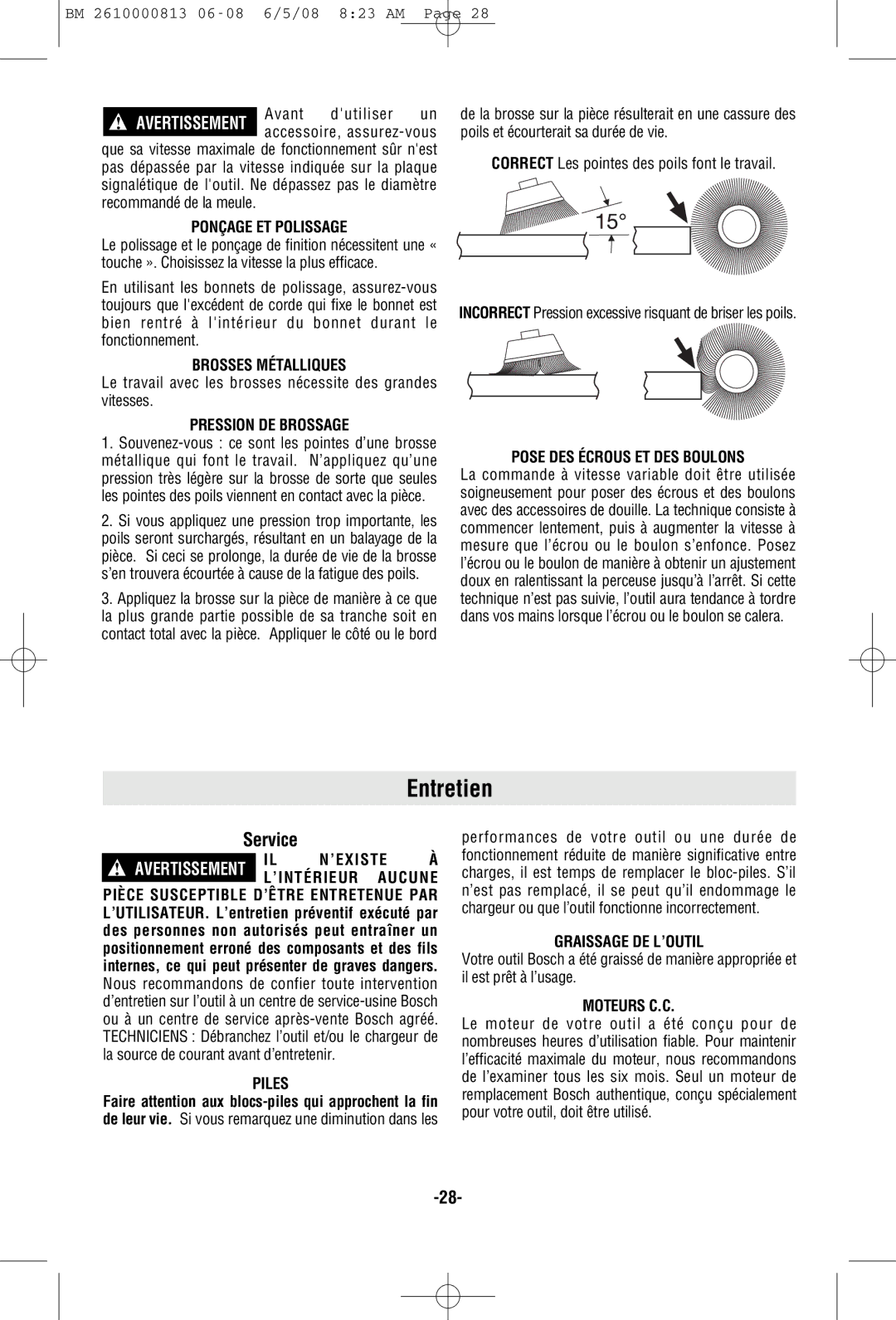 Bosch Power Tools PS30 manual Entretien 