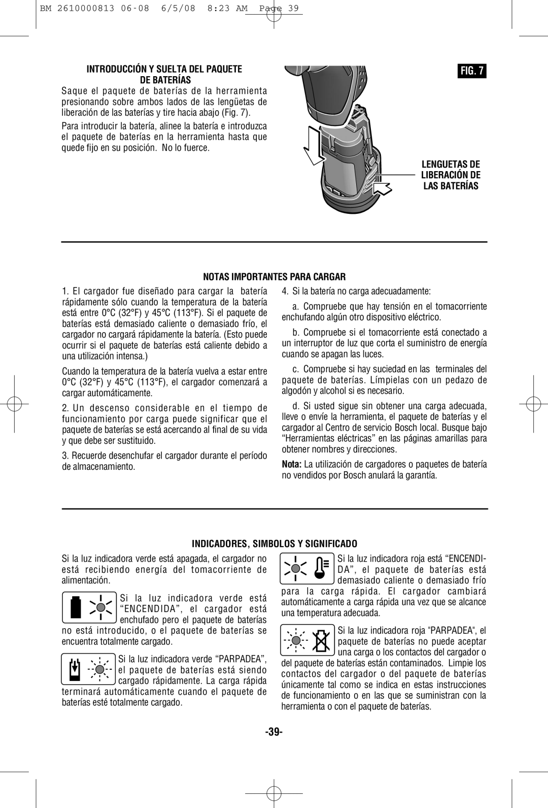 Bosch Power Tools PS30 manual Introducción Y Suelta DEL Paquete DE Baterías, Notas Importantes Para Cargar 