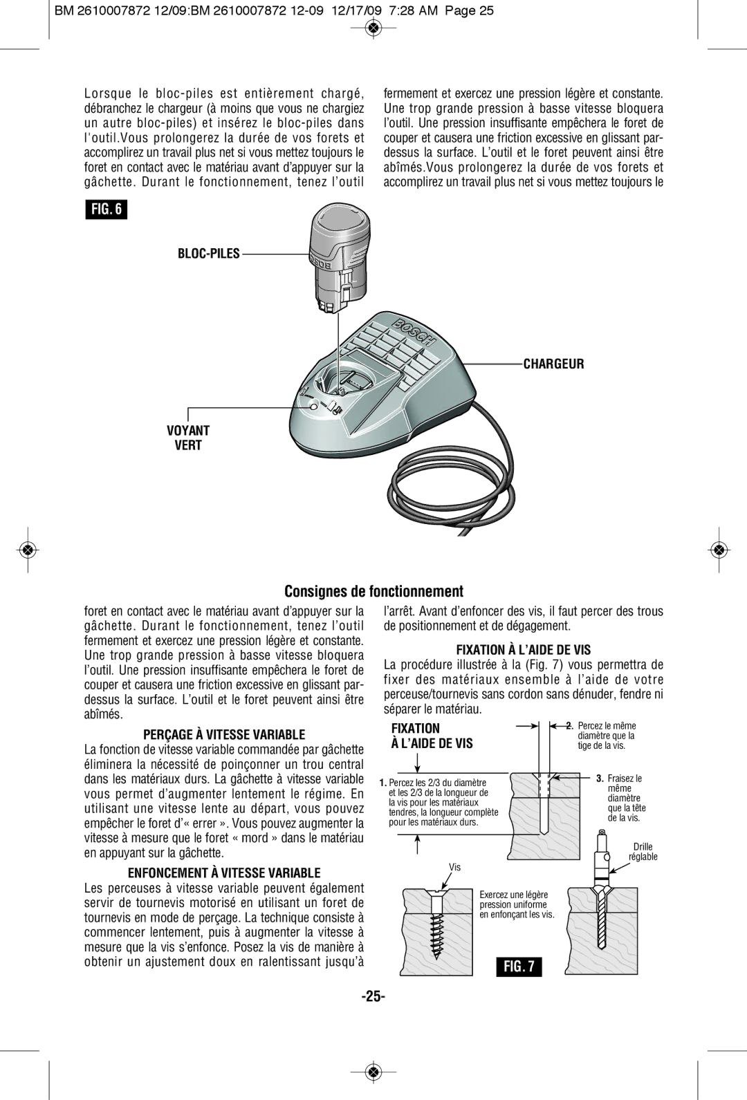 Bosch Power Tools PS31-2ALPB, PS31-2AL1A, PS31BN manual Consignes de fonctionnement 