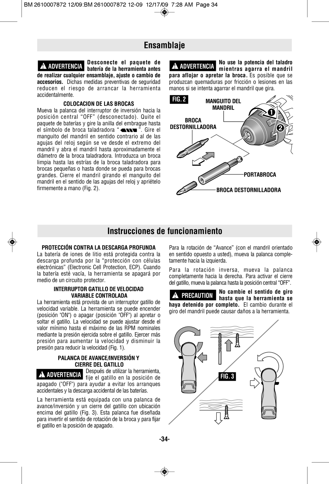 Bosch Power Tools PS31BN, PS31-2AL1A, PS31-2ALPB manual Ensamblaje, Instrucciones de funcionamiento 