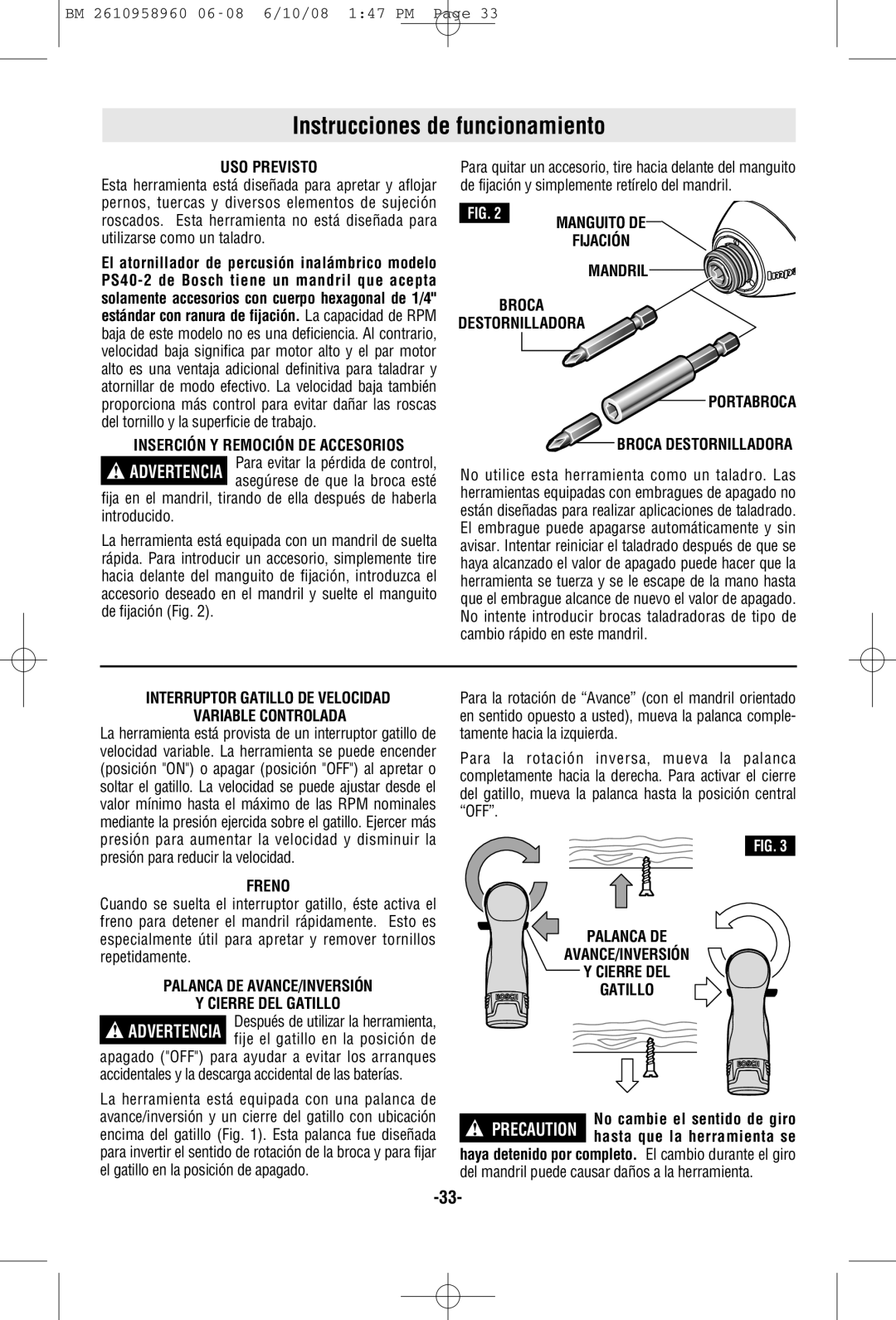 Bosch Power Tools PS40-2A, PS40B manual Instrucciones de funcionamiento 