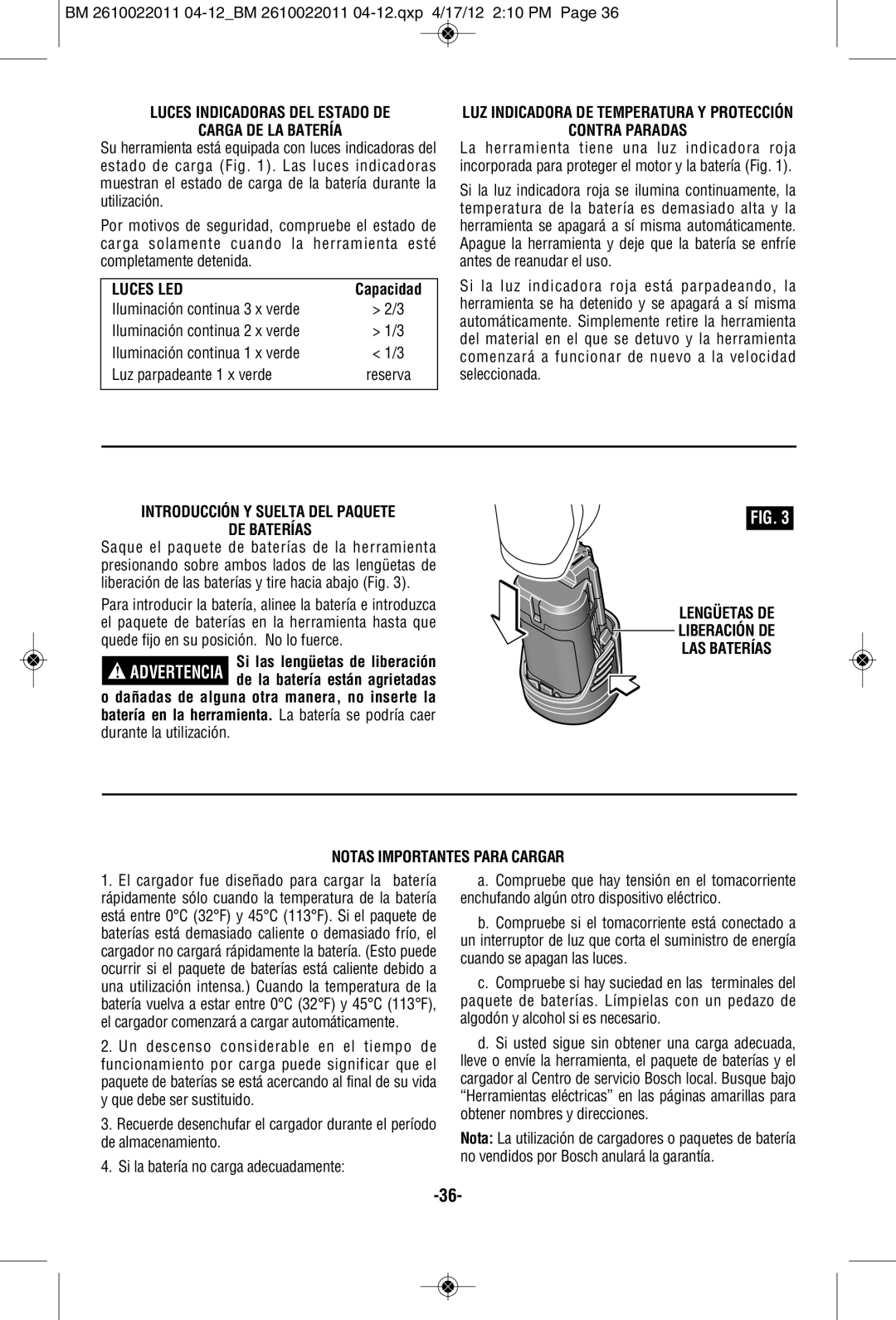 Bosch Power Tools PS60BN, PS60-102 manual Luces Indicadoras DEL Estado DE Carga DE LA Batería, Luces LED, Capacidad 