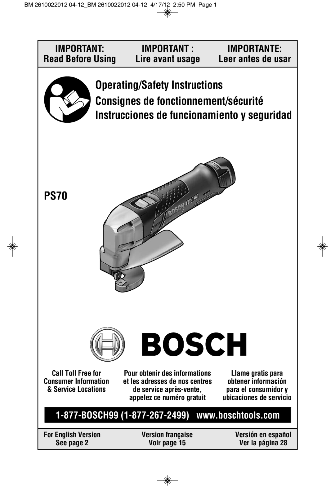 Bosch Power Tools PS70B, PS70-2A manual Leer antes de usar, See, Ver la página 