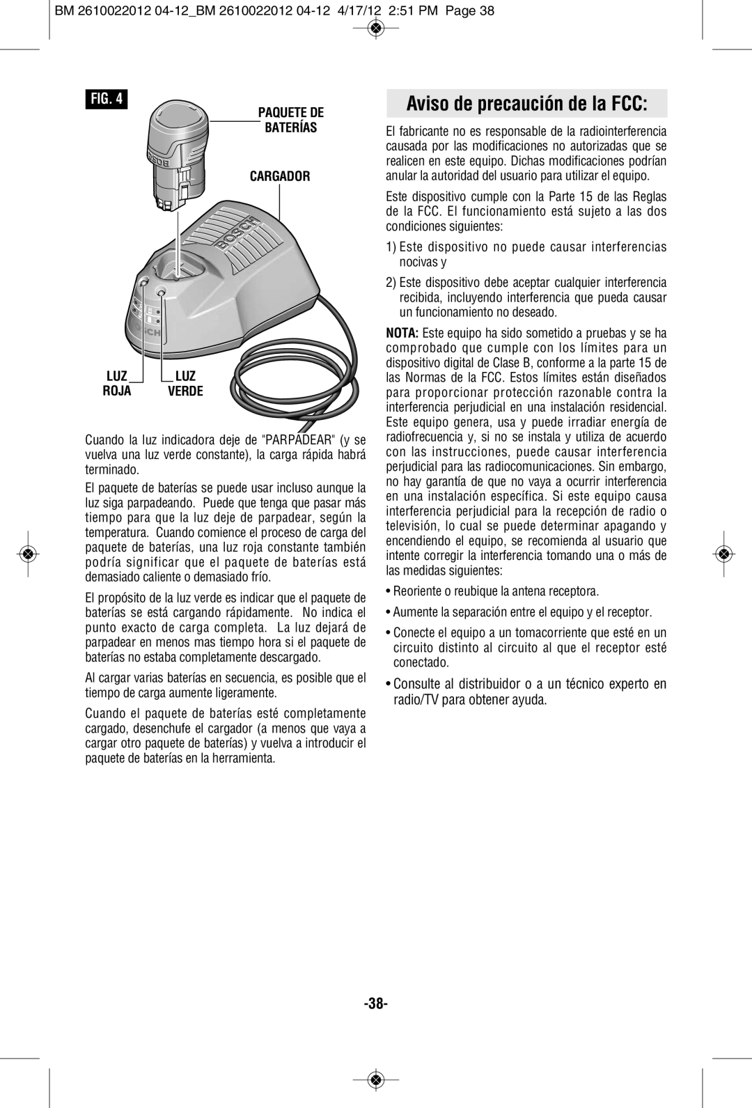 Bosch Power Tools PS70-2A, PS70B manual Aviso de precaución de la FCC, Paquete DE Baterías Cargador LUZ LUZ Roja Verde 