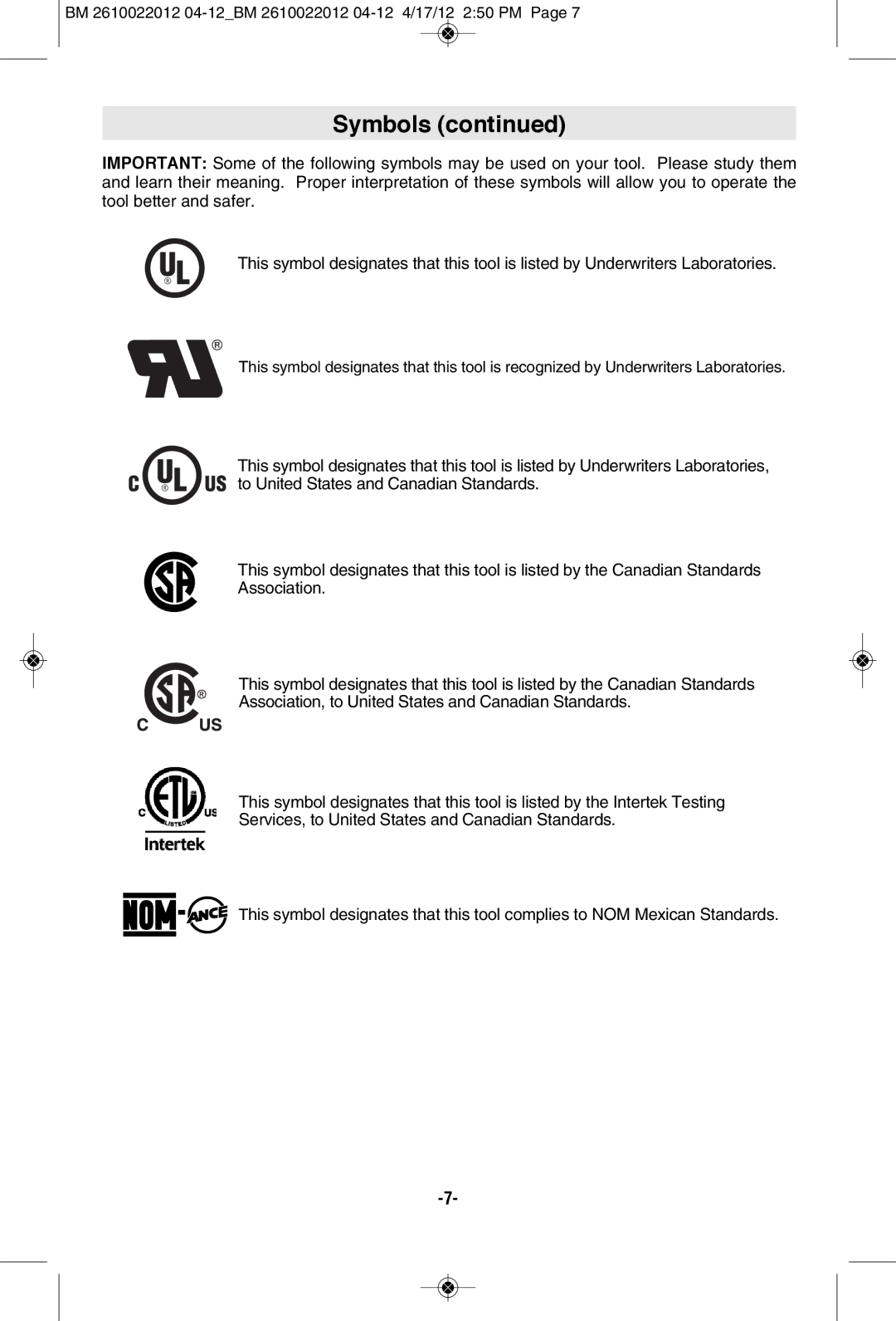 Bosch Power Tools PS70B, PS70-2A manual Symbols 