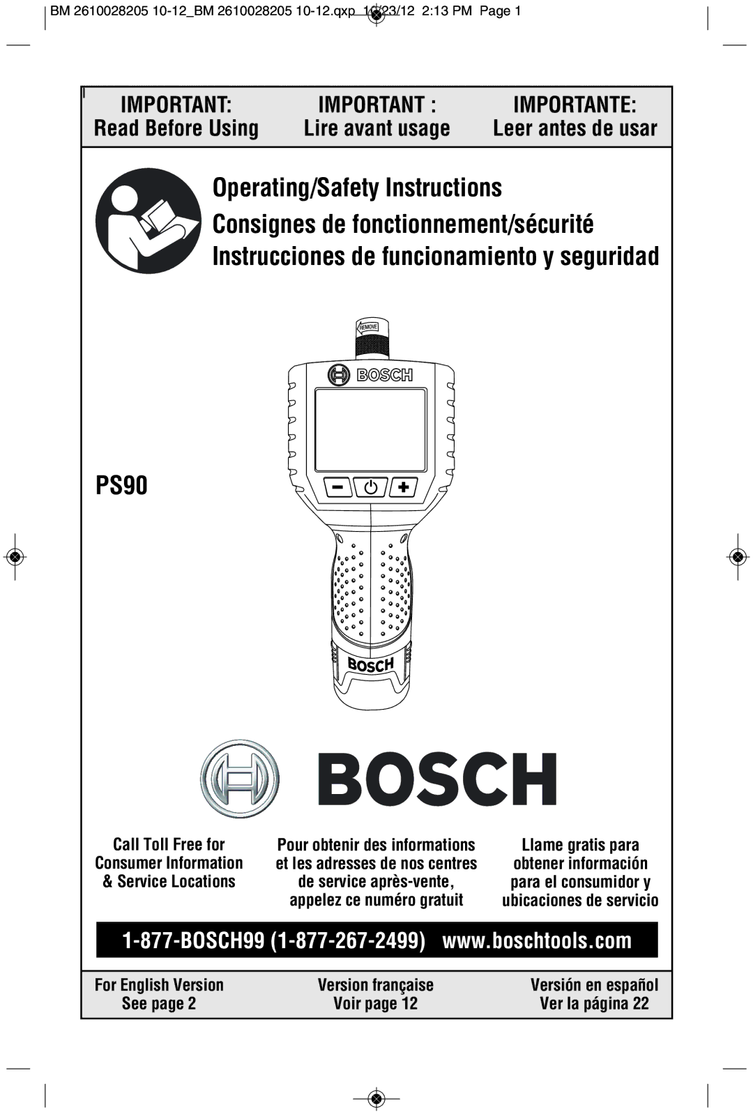 Bosch Power Tools PS90-1A manual Read Before Using, Leer antes de usar, See, Ver la página 