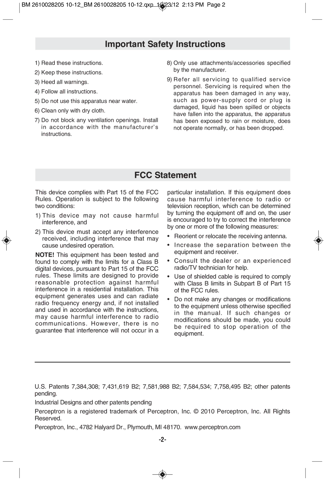 Bosch Power Tools PS90-1A manual Important Safety Instructions, FCC Statement 