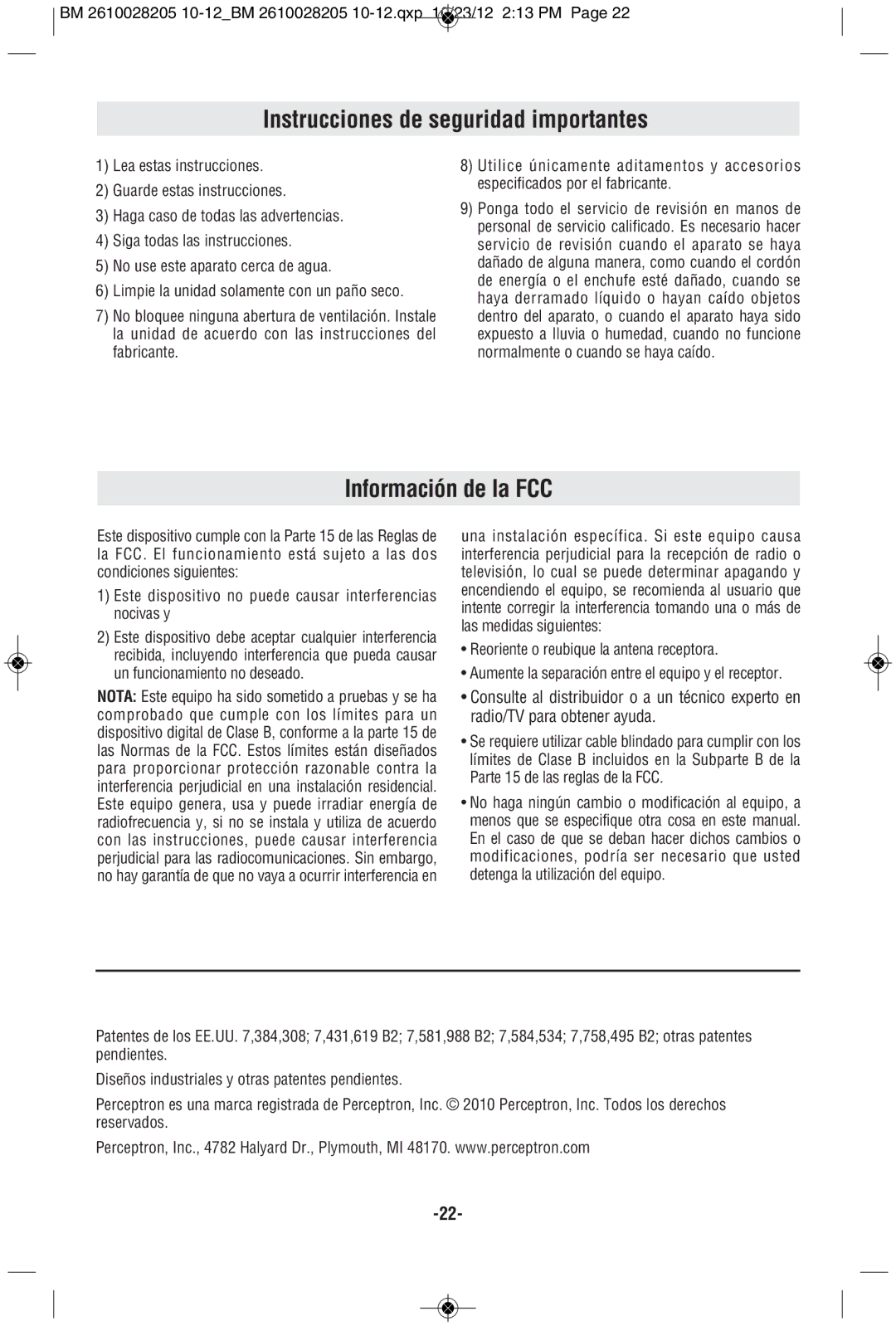 Bosch Power Tools PS90-1A manual Instrucciones de seguridad importantes, Información de la FCC 