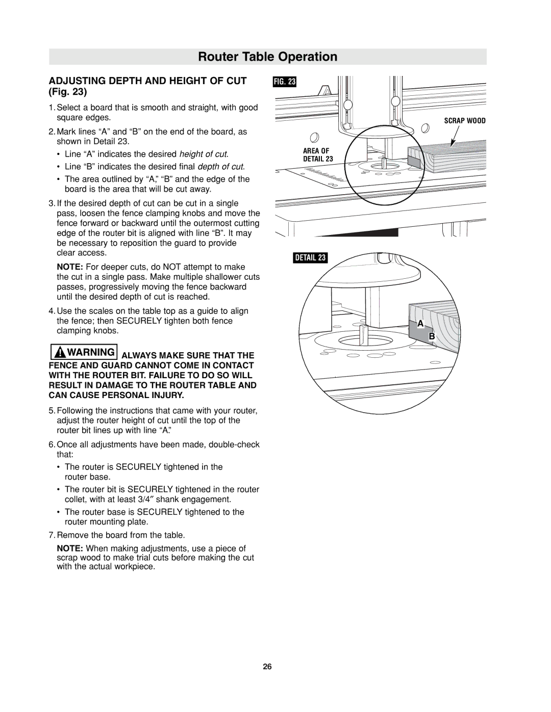 Bosch Power Tools RA1171 manual Adjusting Depth and Height of CUT Fig 