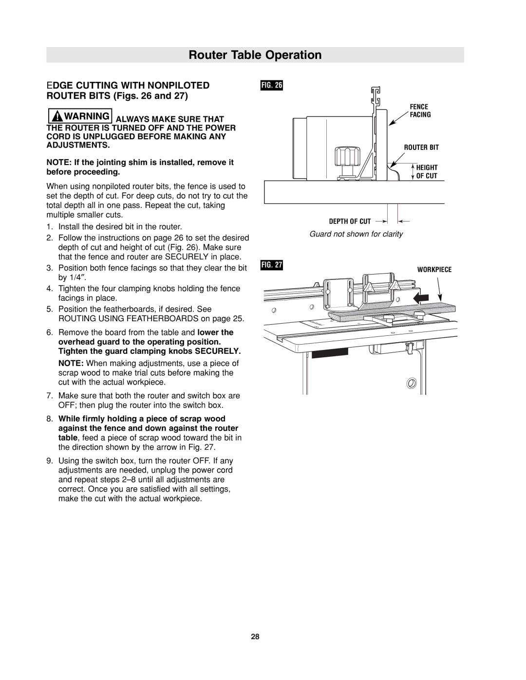 Bosch Power Tools RA1171 manual Edge Cutting with Nonpiloted Router Bits Figs 