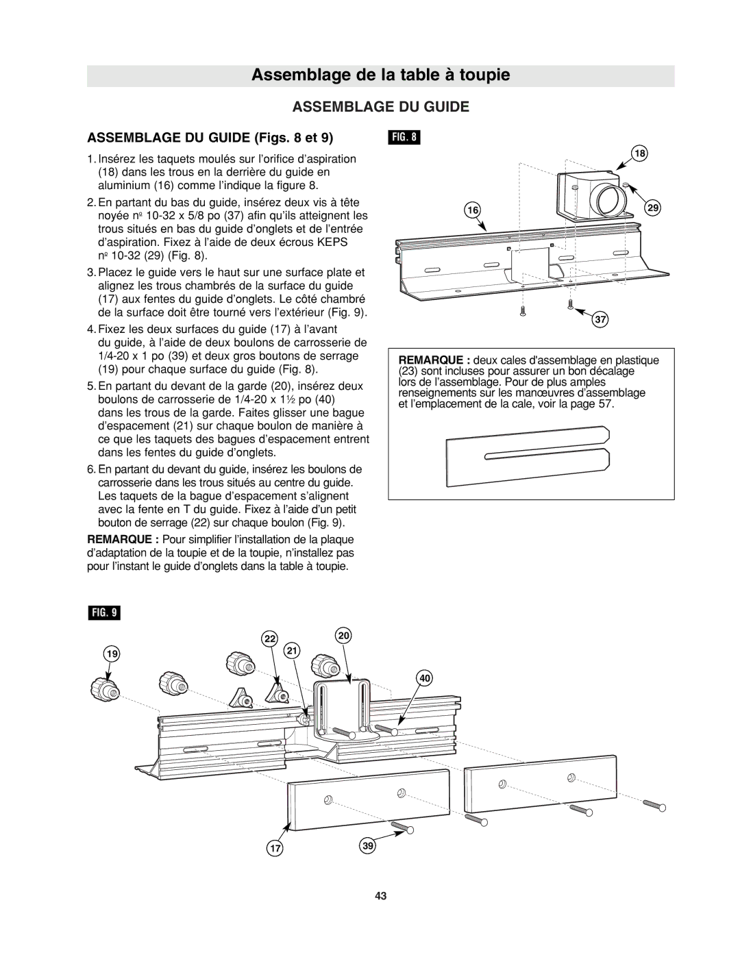 Bosch Power Tools RA1171 manual Assemblage DU Guide Figs et 