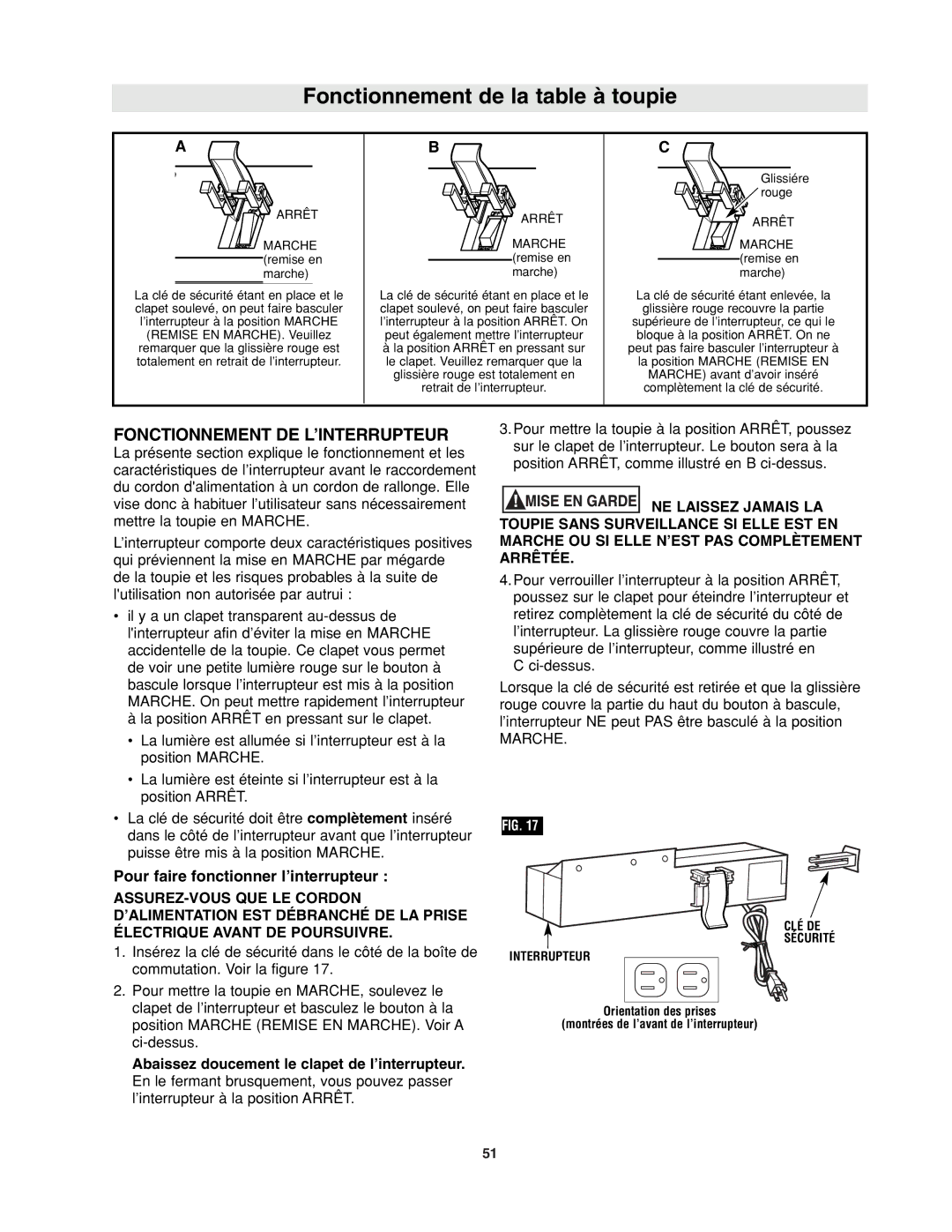 Bosch Power Tools RA1171 manual Fonctionnement DE L’INTERRUPTEUR, Pour faire fonctionner l’interrupteur 