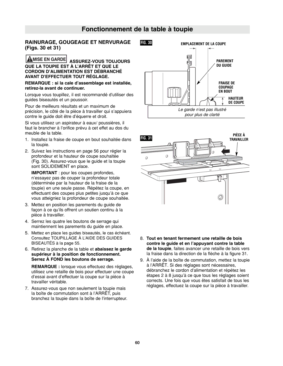 Bosch Power Tools RA1171 manual RAINURAGE, Gougeage ET Nervurage Figs et, Pour plus de clarté 