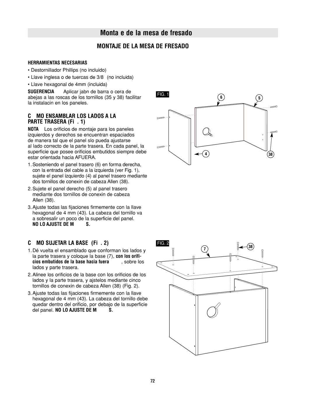 Bosch Power Tools RA1171 manual Montaje de la mesa de fresado, Montaje DE LA Mesa DE Fresado, Cómo Ensamblar LOS Lados a LA 