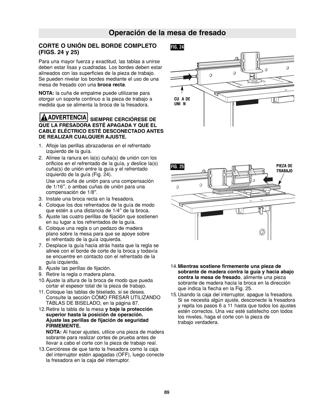 Bosch Power Tools RA1171 manual Corte O Unión DEL Borde Completo Figs y, Firmemente 