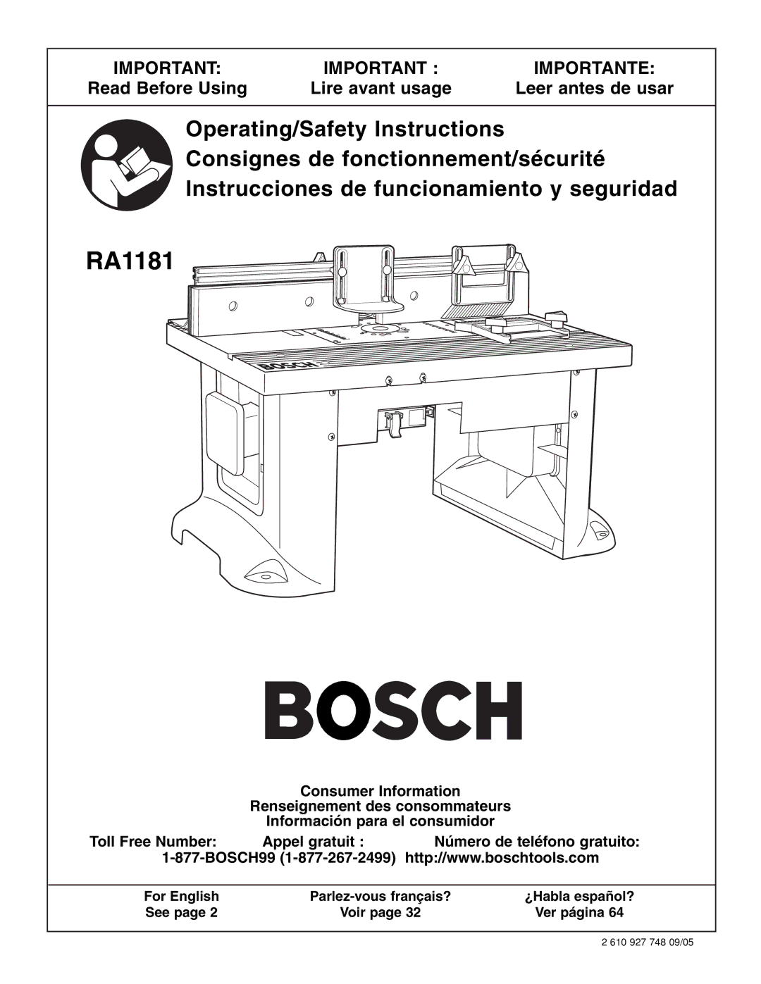 Bosch Power Tools RA118EVSTBPLUS, RA1181 manual Read Before Using, For English, ¿Habla español?, See, Ver página 