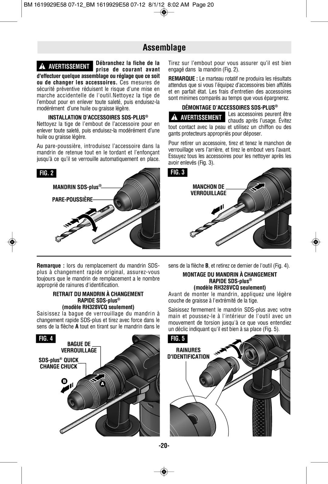 Bosch Power Tools RH328VCQ manual Assemblage 