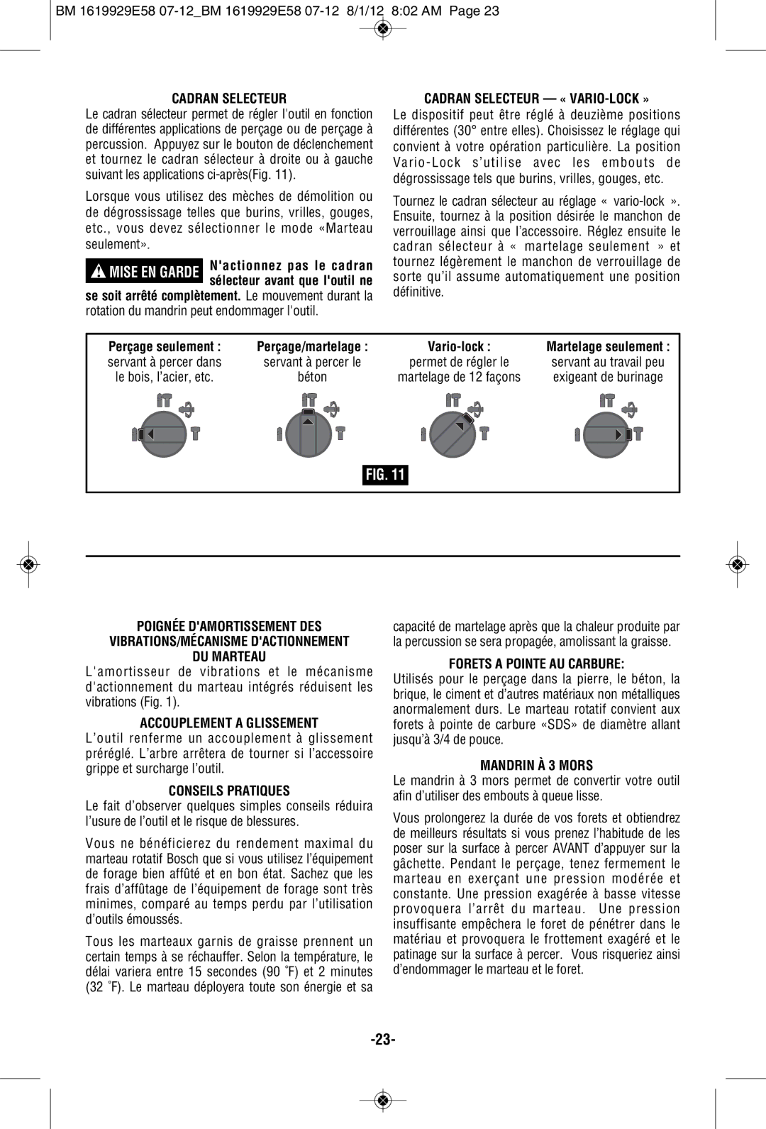 Bosch Power Tools RH328VC Cadran Selecteur « VARIO-LOCK », Poignée Damortissement DES, DU Marteau, Conseils Pratiques 