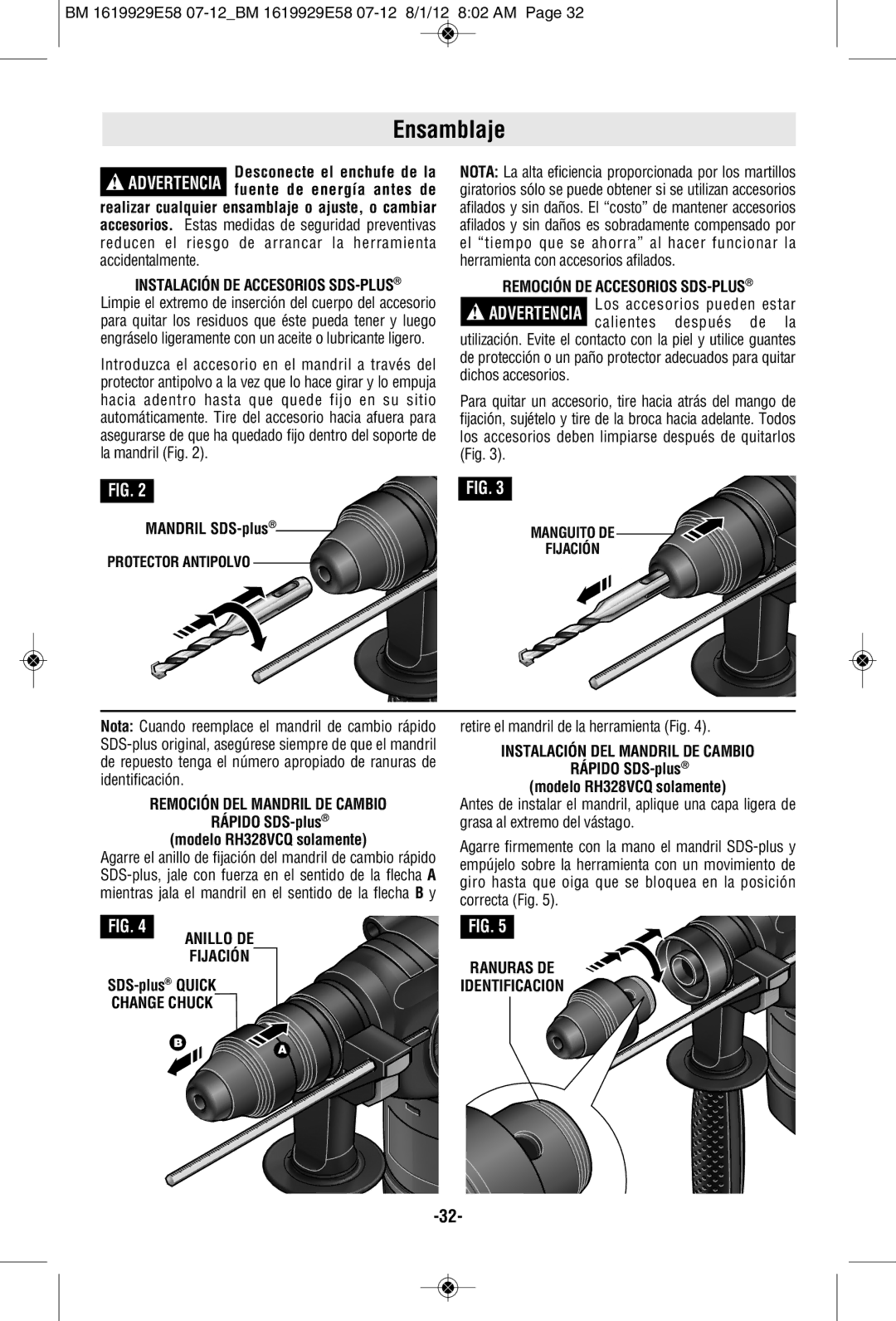 Bosch Power Tools RH328VCQ manual Ensamblaje 