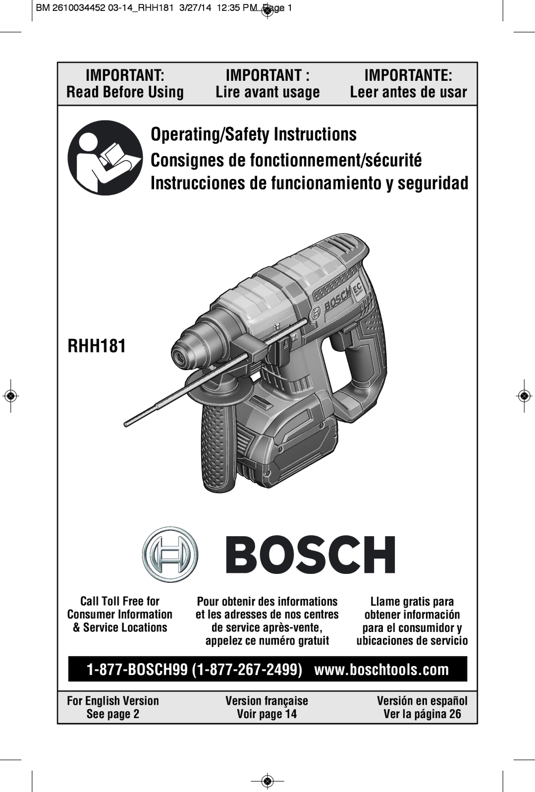 Bosch Power Tools RHH181BN, RHH181-01, RHH181BL manual Ver la página 