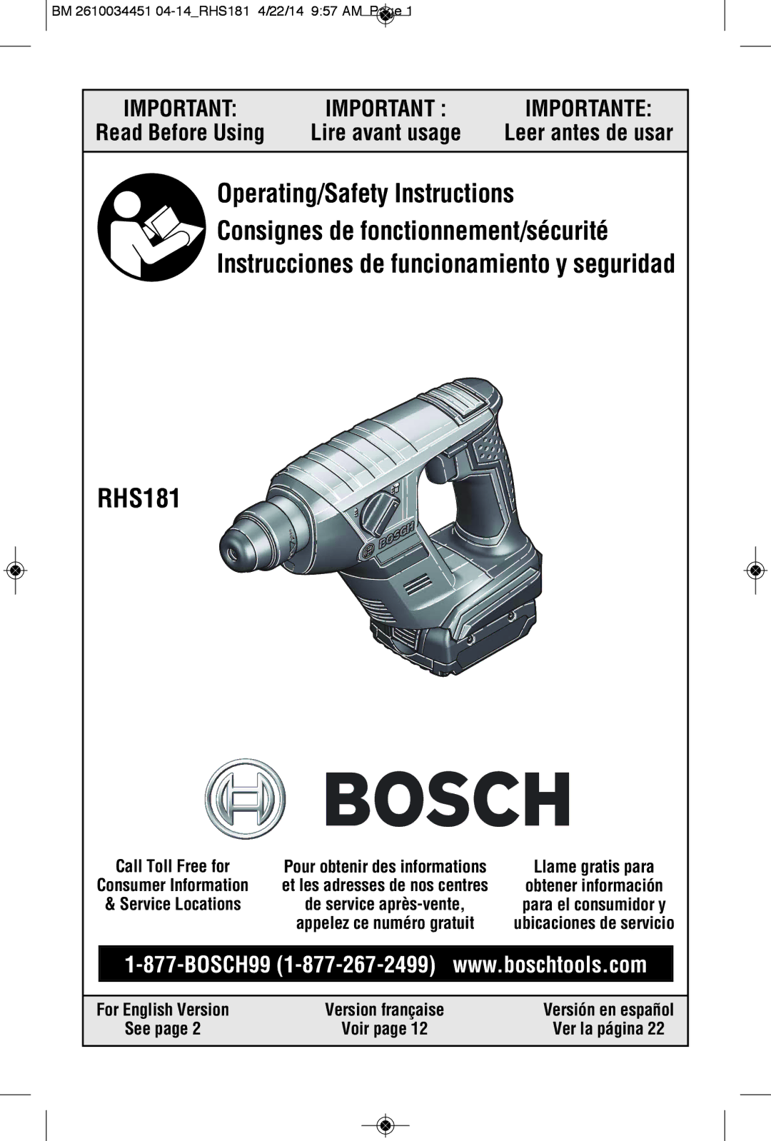 Bosch Power Tools RHS181K, RHS181BL manual Ver la página 