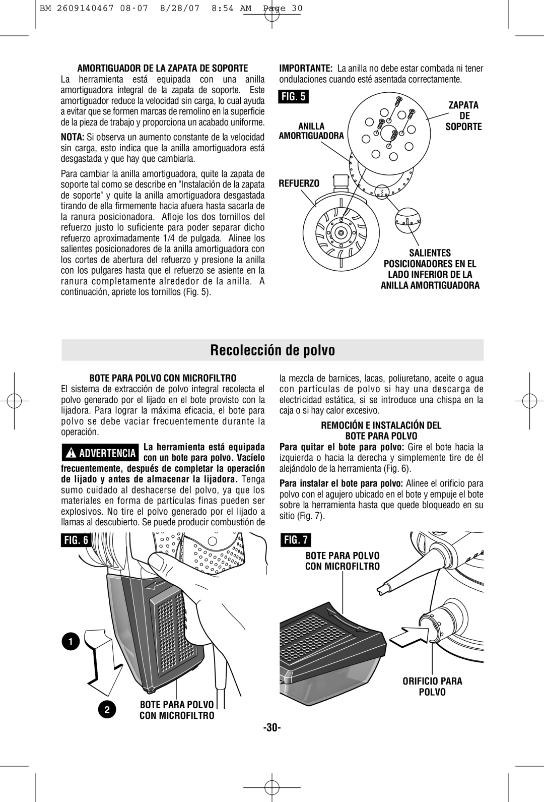 Bosch Power Tools ROS10 Recolección de polvo, Bote Para Polvo CON Microfiltro, Remoción E Instalación DEL Bote Para Polvo 