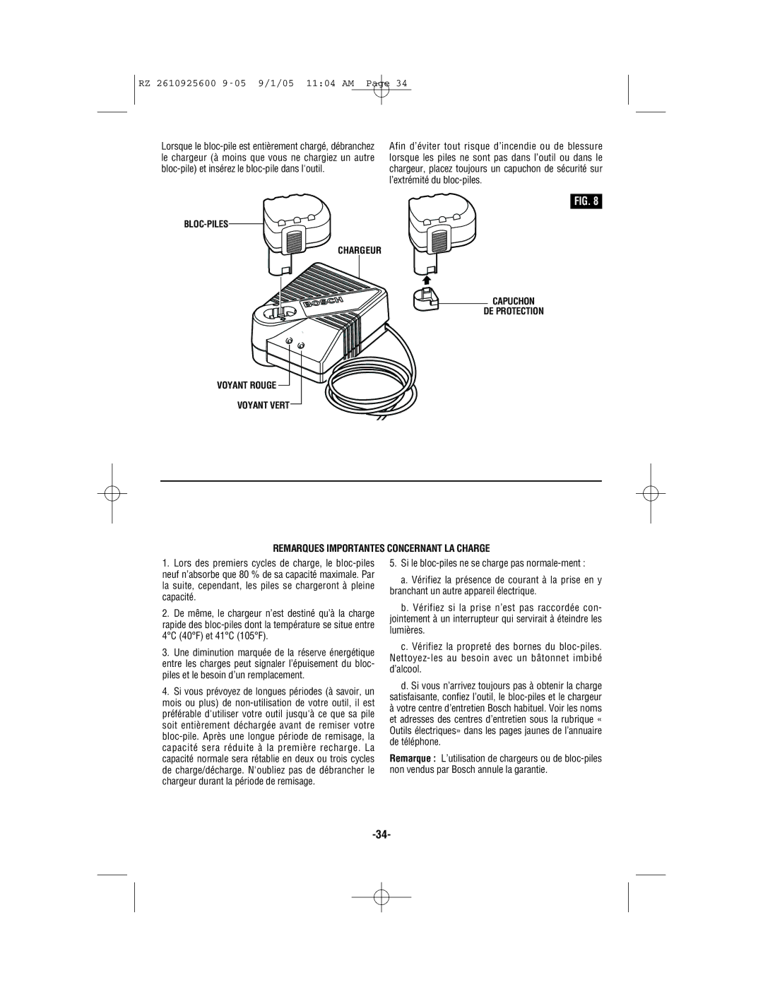 Bosch Power Tools ROTOZIP RZ18V manual Remarques Importantes Concernant LA Charge 