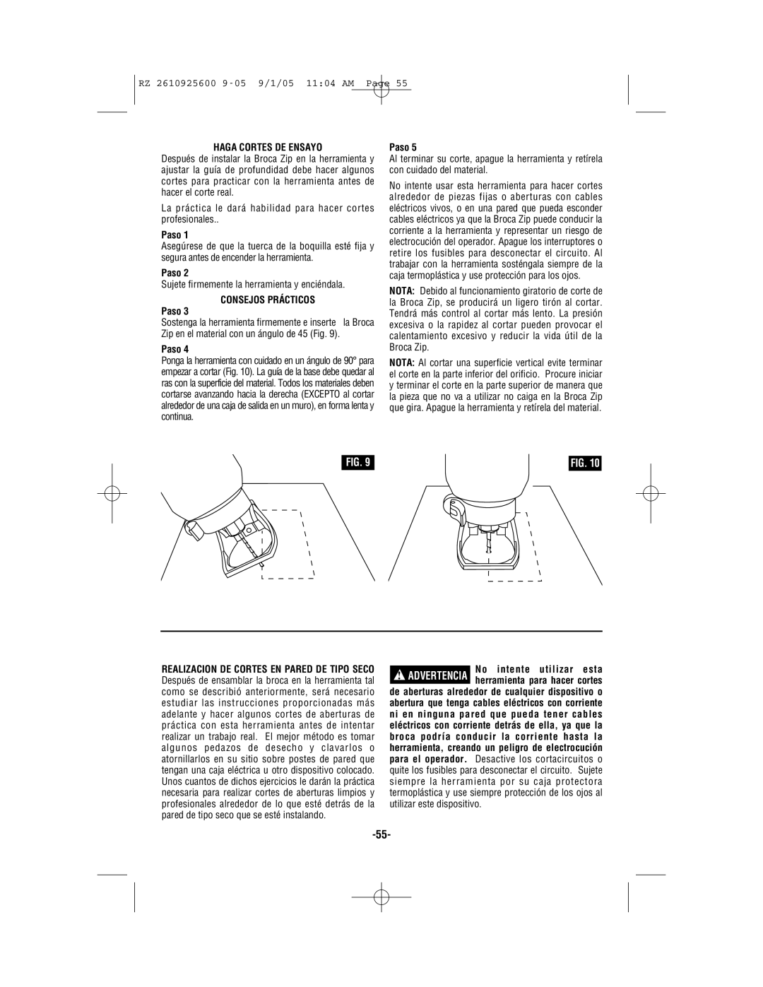 Bosch Power Tools ROTOZIP RZ18V manual Haga Cortes DE Ensayo, Paso, Consejos Prácticos 