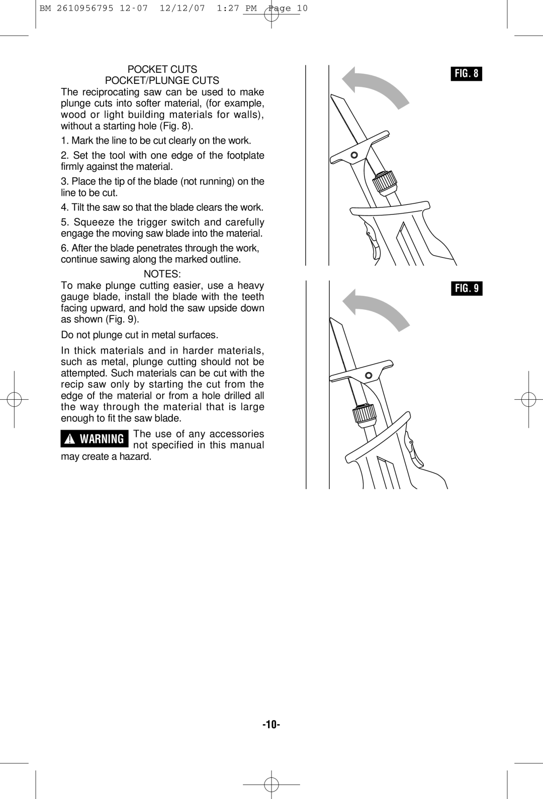 Bosch Power Tools RS35 manual Pocket Cuts POCKET/PLUNGE Cuts 