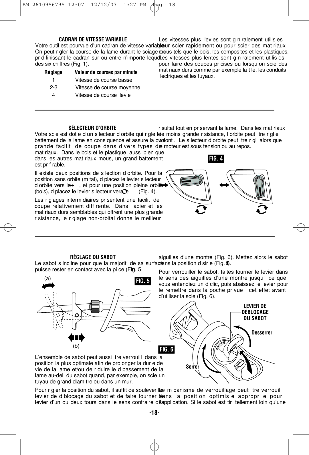 Bosch Power Tools RS35 Cadran DE Vitesse Variable, Sélecteur D’ORBITE, Réglage DU Sabot, Levier DE Déblocage DU Sabot 