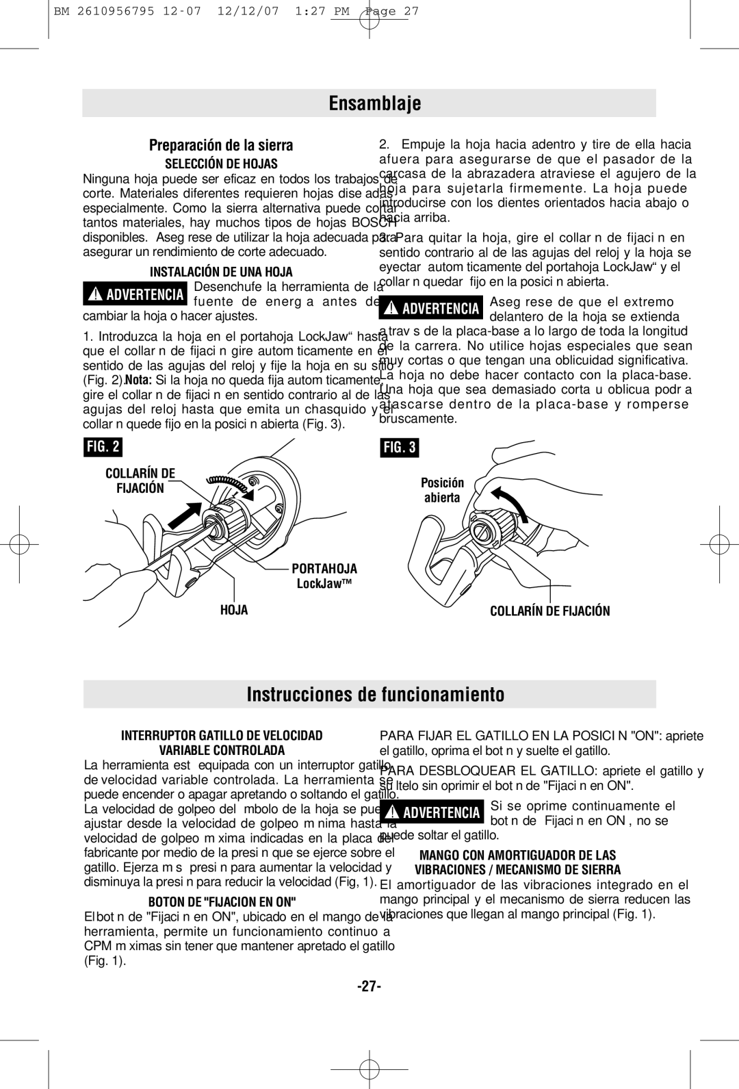 Bosch Power Tools RS35 manual Ensamblaje, Instrucciones de funcionamiento, Preparación de la sierra 