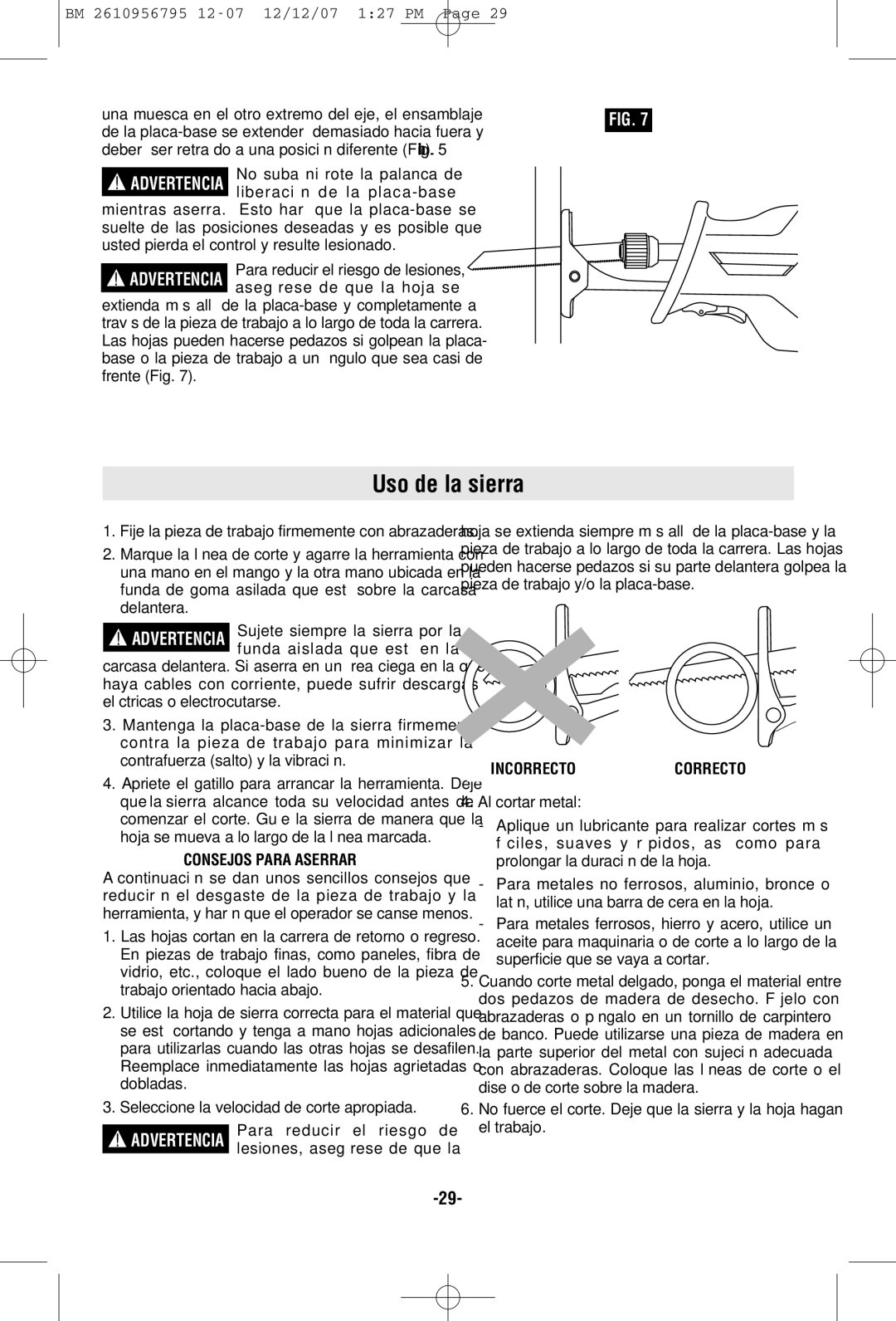 Bosch Power Tools RS35 manual Uso de la sierra, Consejos Para Aserrar, Seleccione la velocidad de corte apropiada 