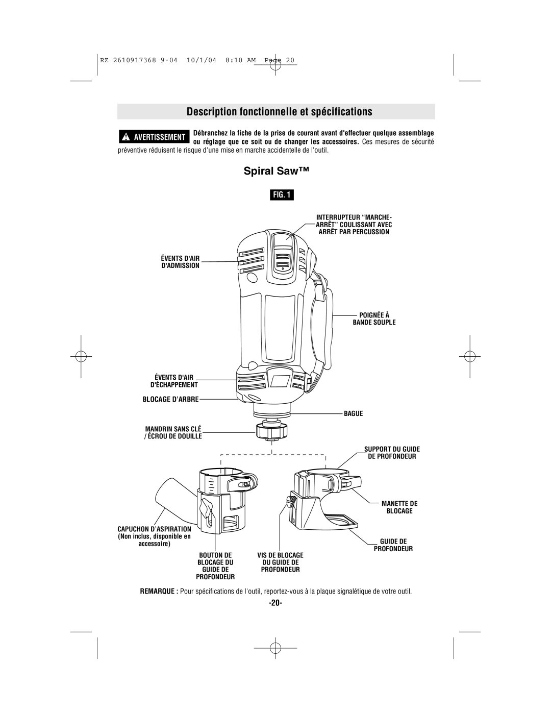 Bosch Power Tools RZ25, RZ1 manual Description fonctionnelle et spécifications, Blocage D’ARBRE 