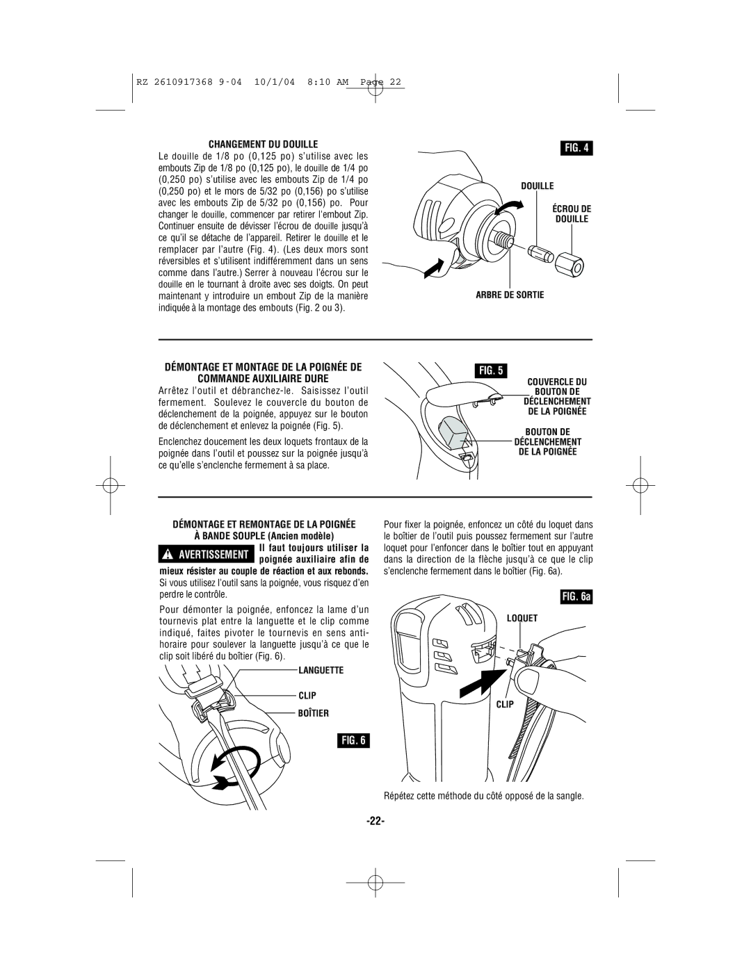 Bosch Power Tools RZ25, RZ1 manual Changement DU Douille, Bande Souple Ancien modèle 