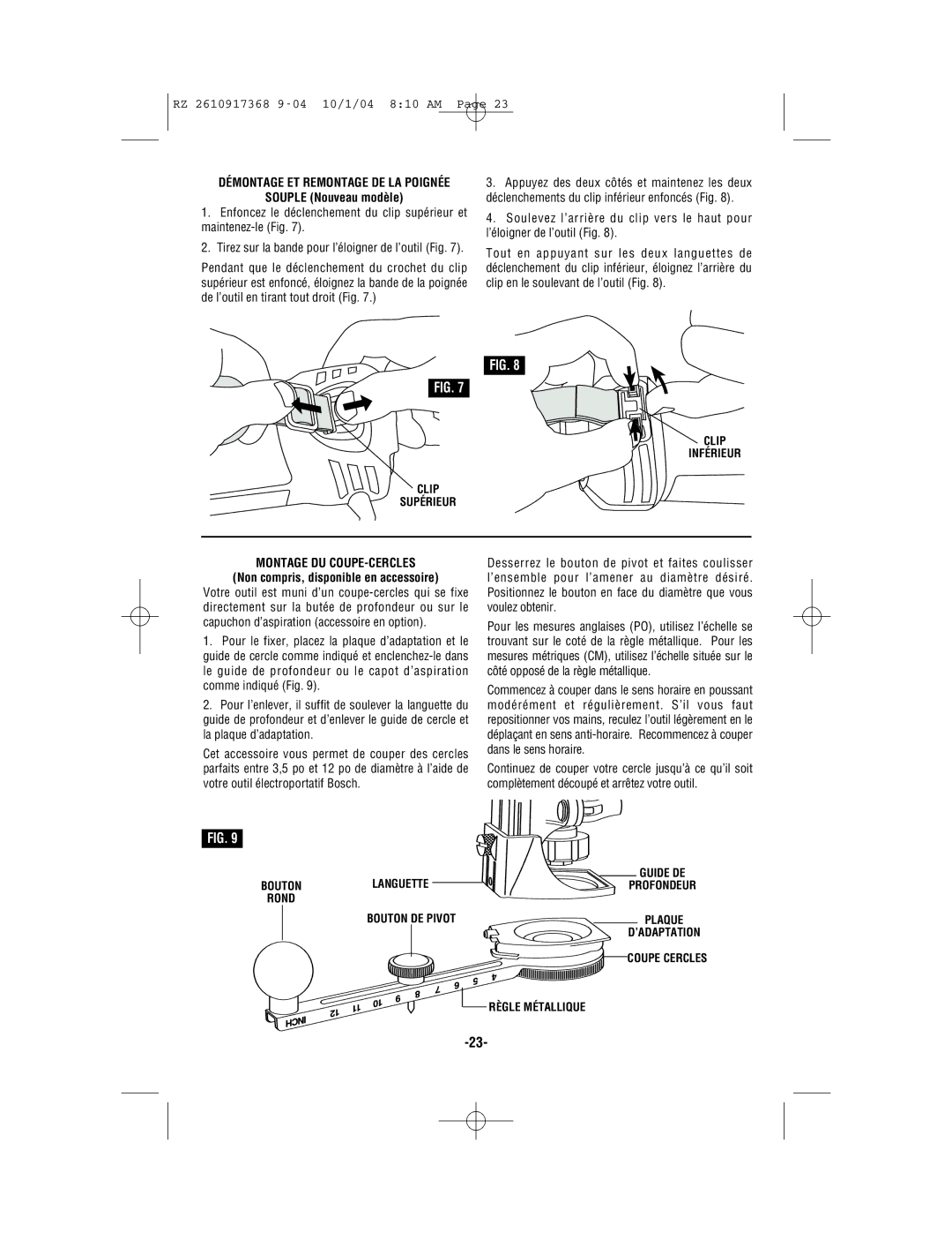 Bosch Power Tools RZ1, RZ25 manual Souple Nouveau modèle, Montage DU COUPE-CERCLES 