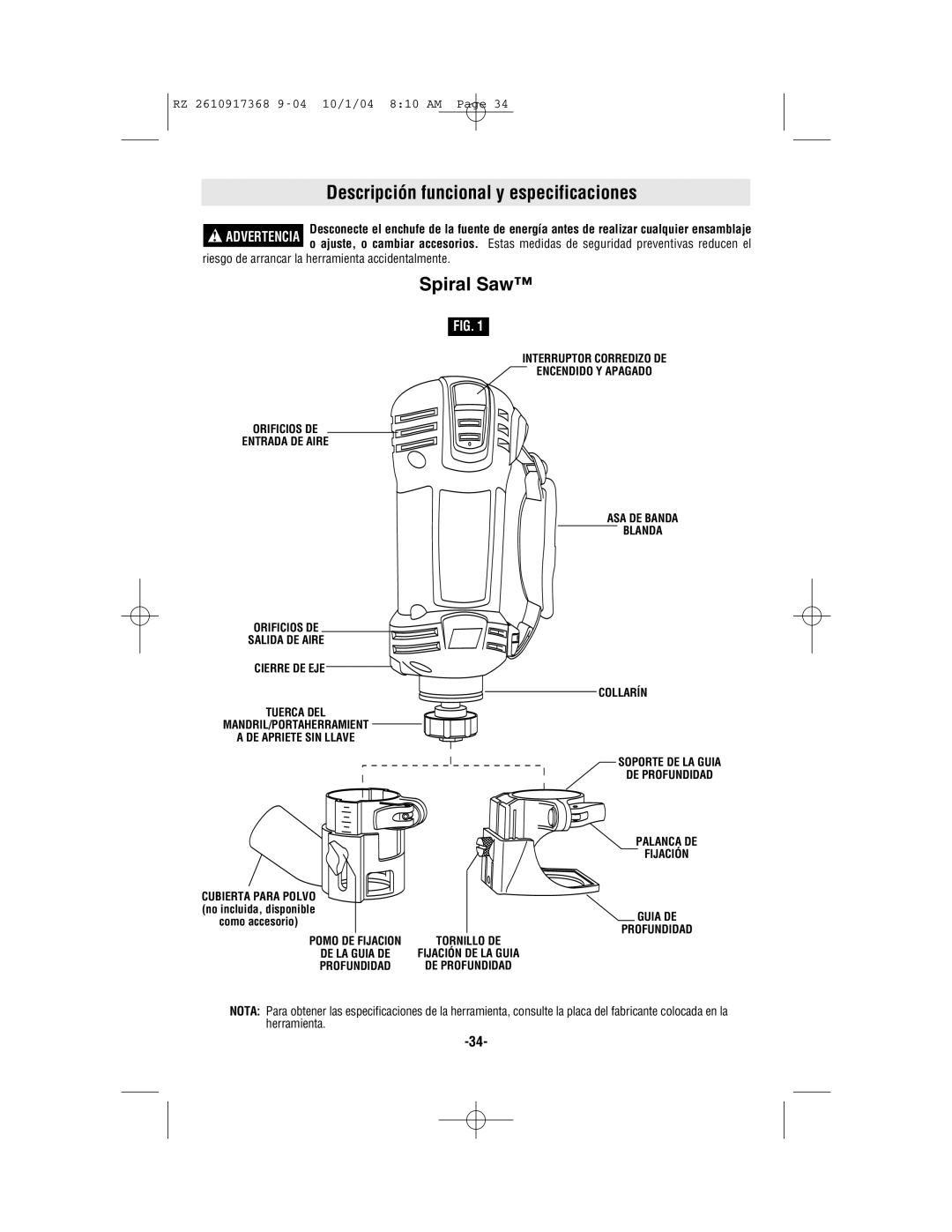 Bosch Power Tools RZ25, RZ1 manual Descripción funcional y especificaciones, Palanca DE, Fijación, Guia DE, Profundidad 