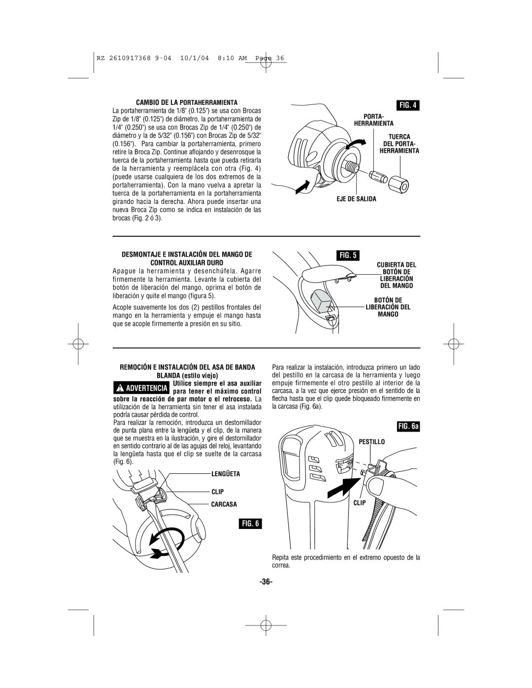 Bosch Power Tools RZ25, RZ1 manual Desmontaje E Instalación DEL Mango DE Control Auxiliar Duro, Blanda estilo viejo 