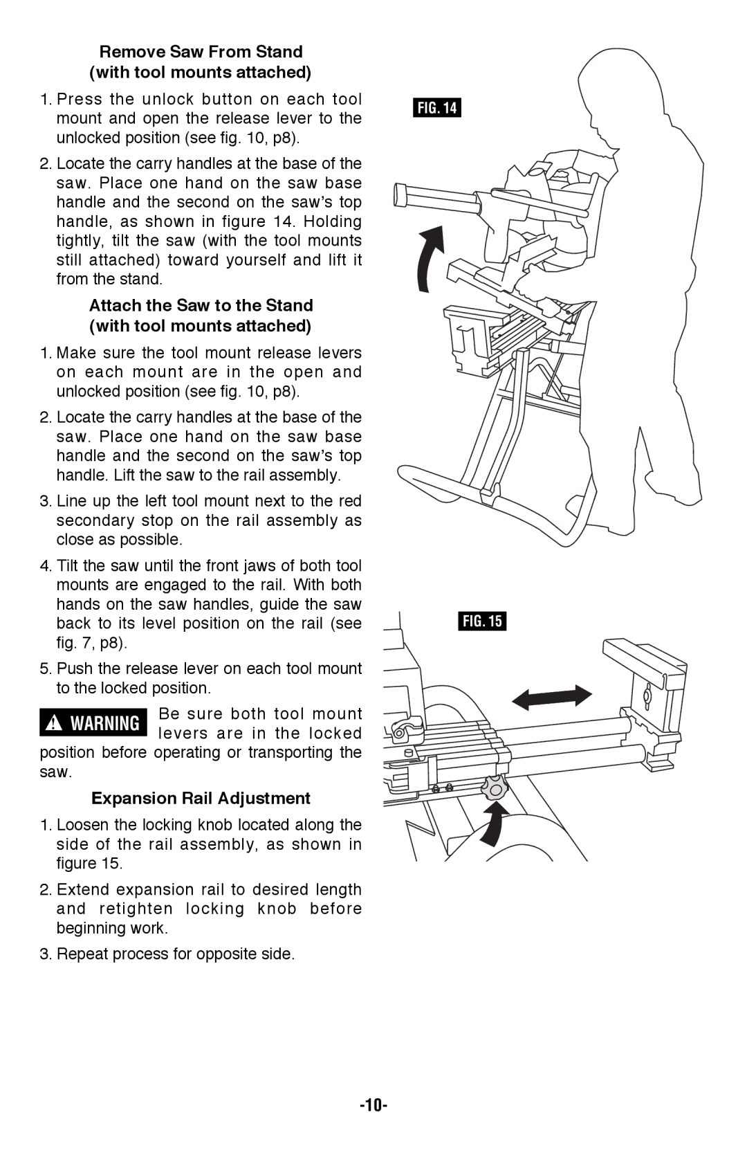 Bosch Power Tools T4B manual Remove Saw From Stand with tool mounts attached, Expansion Rail Adjustment 