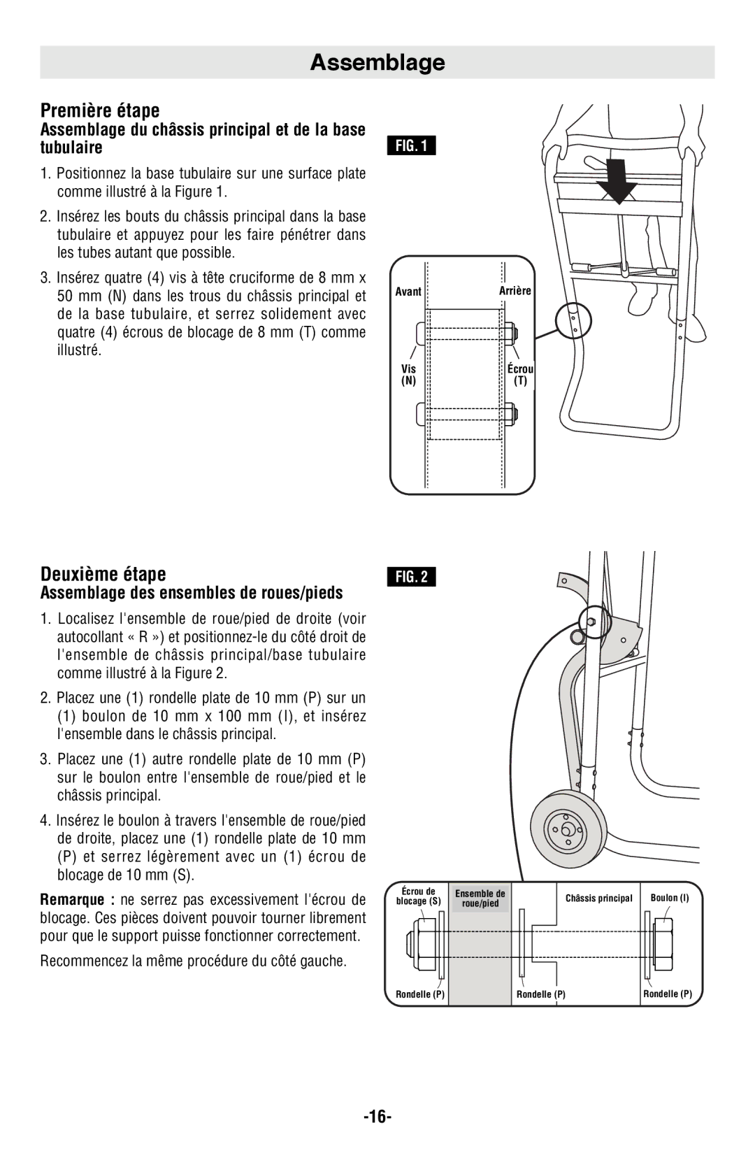 Bosch Power Tools T4B manual Première étape, Deuxième étape, Assemblage du châssis principal et de la base tubulaire 